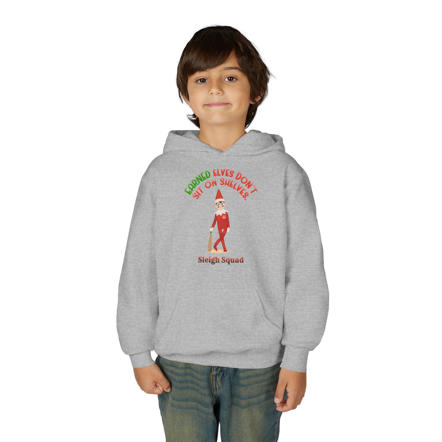EARNED ELVES DON'T SIT ON SHELVES Youth Hoodie - SLEIGH SQUAD Collection