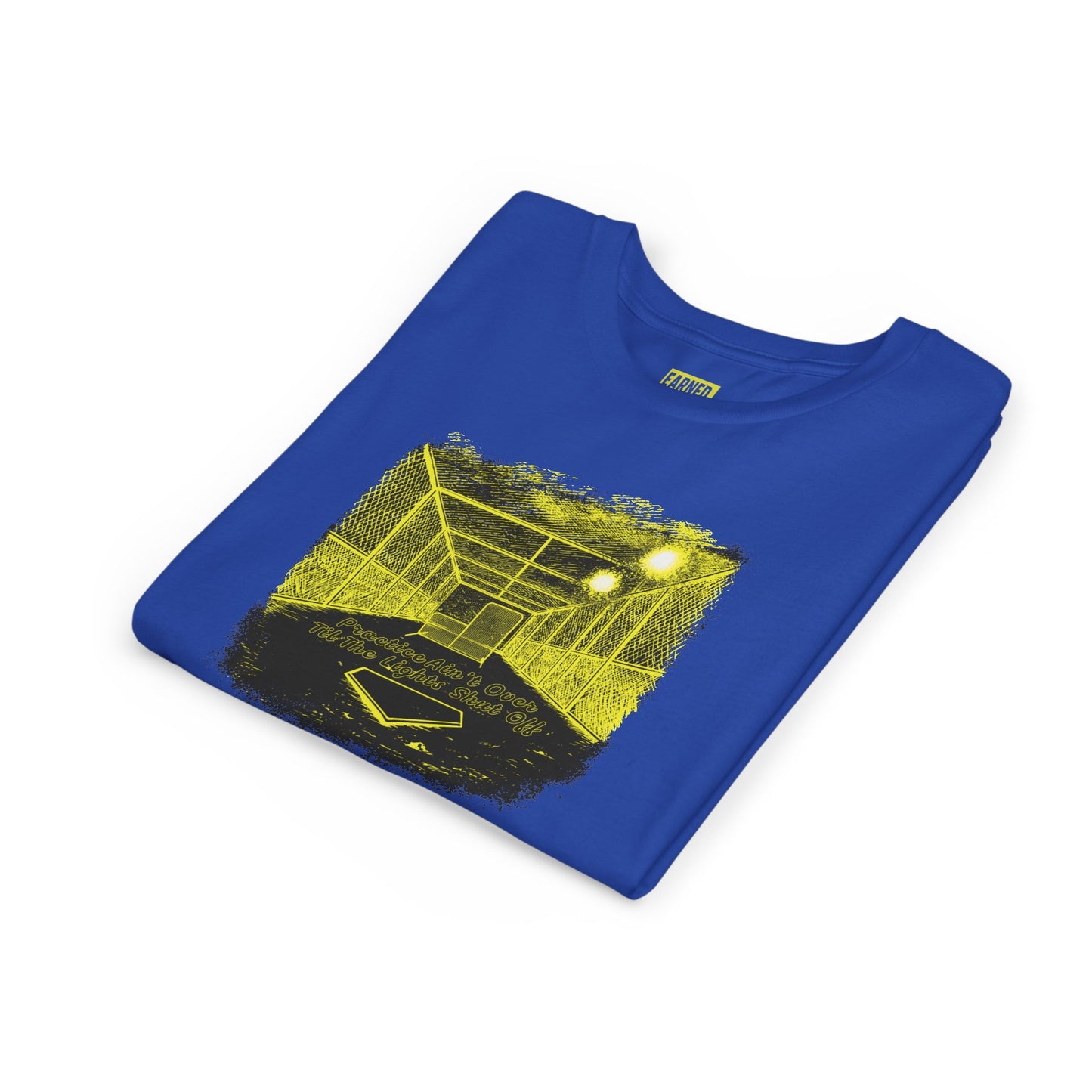 PRACTICE AIN'T OVER TILL THE LIGHTS SHUT OFF Youth Tee (Yellow Font)