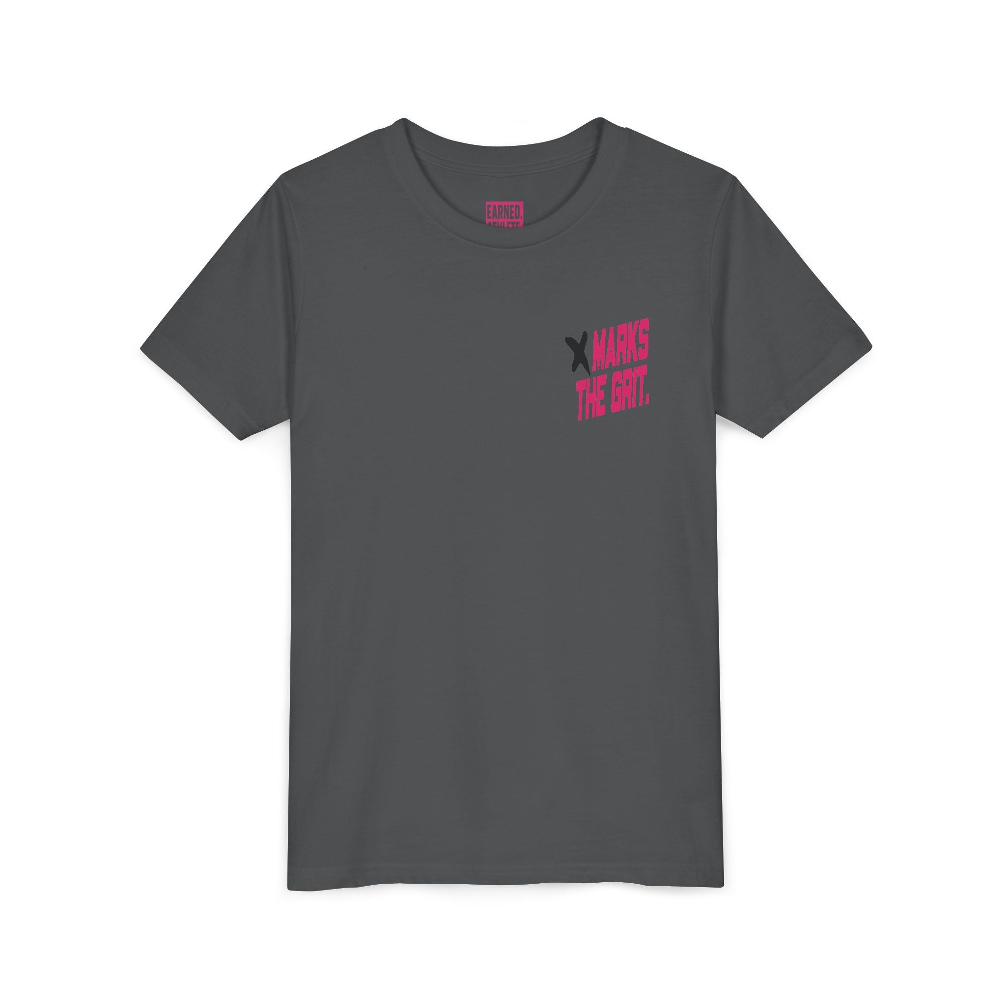 X MARKS THE GRIT Youth Tee (Black X, Pink Font)