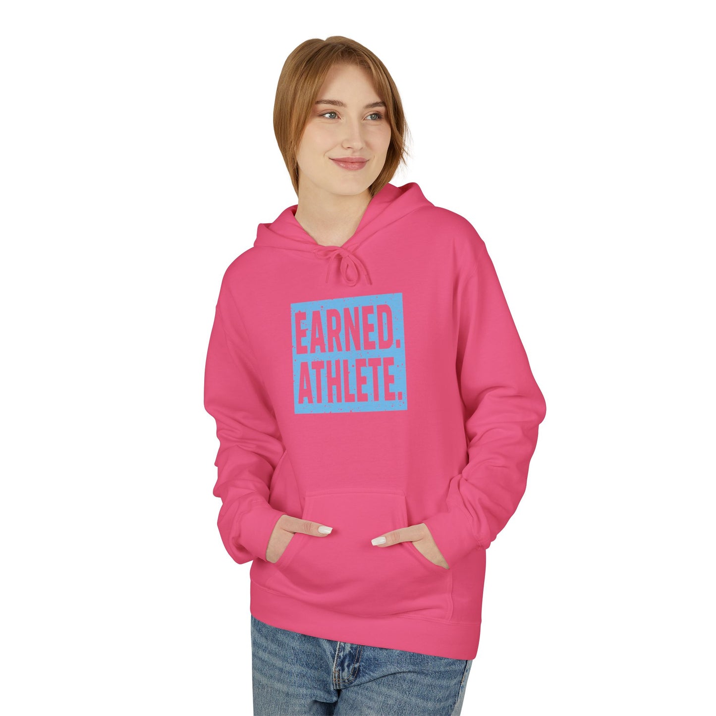 EARNED. ATHLETE. Hoodie (Light Blue Logo)