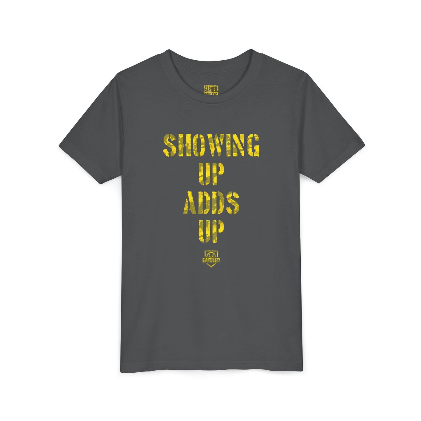 SHOWING UP, ADDS UP Youth Tee (Yellow Font)