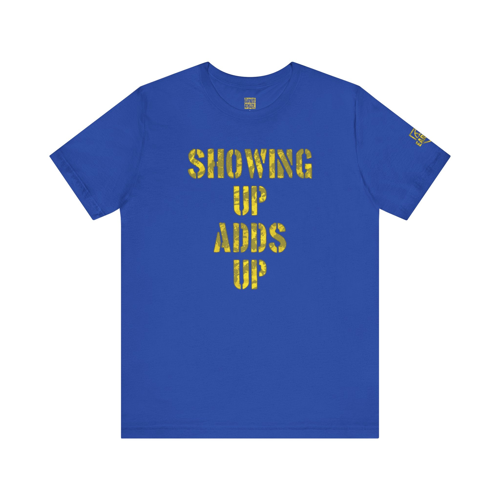 SHOWING UP ADDS UP Tee (Yellow Camo Font)