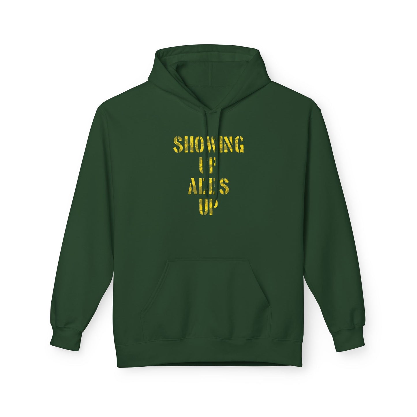 SHOWING UP ADDS UP Adult Hoodie (Yellow Camo Logo)