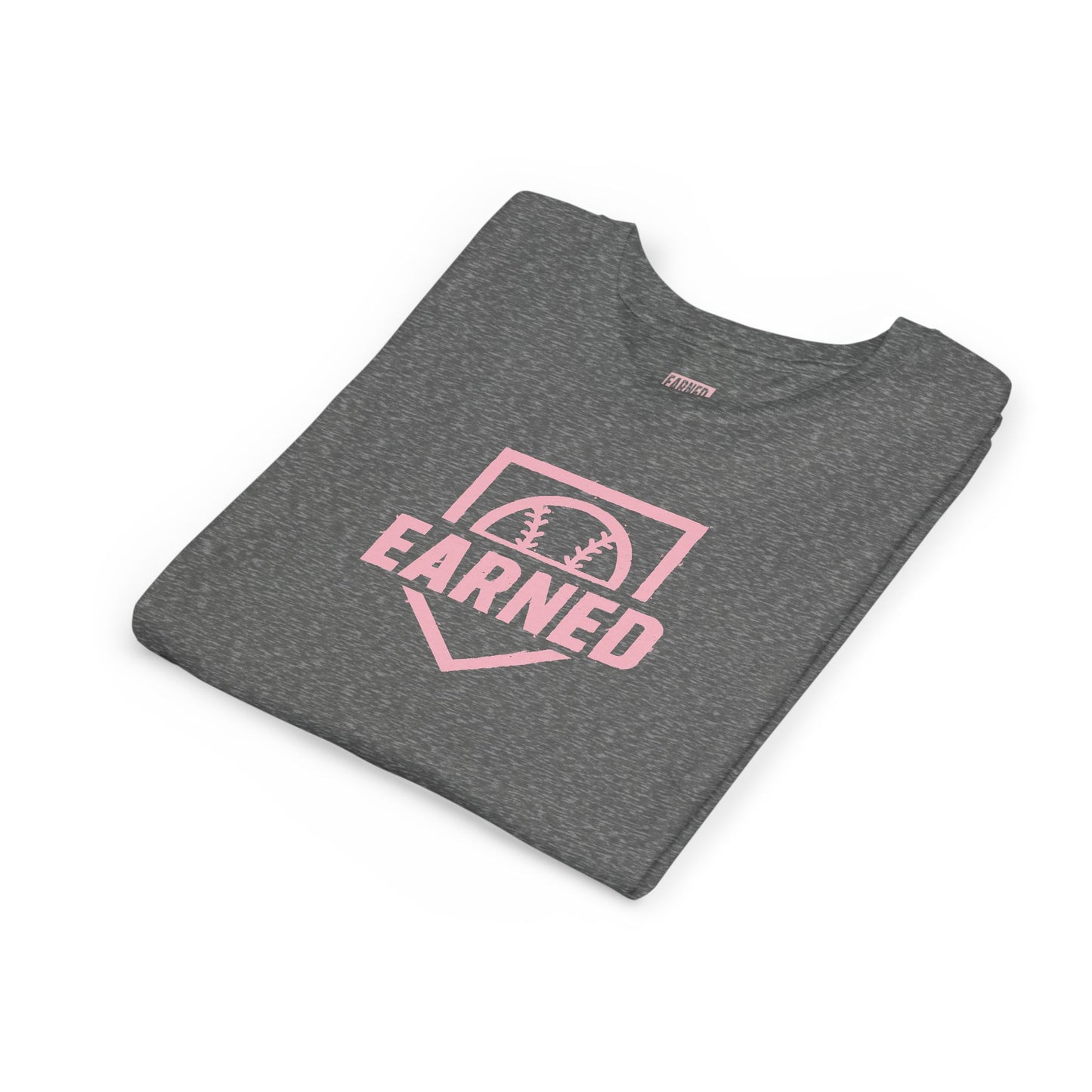 EARNED Logo Youth Tee (Soft Pink logo)