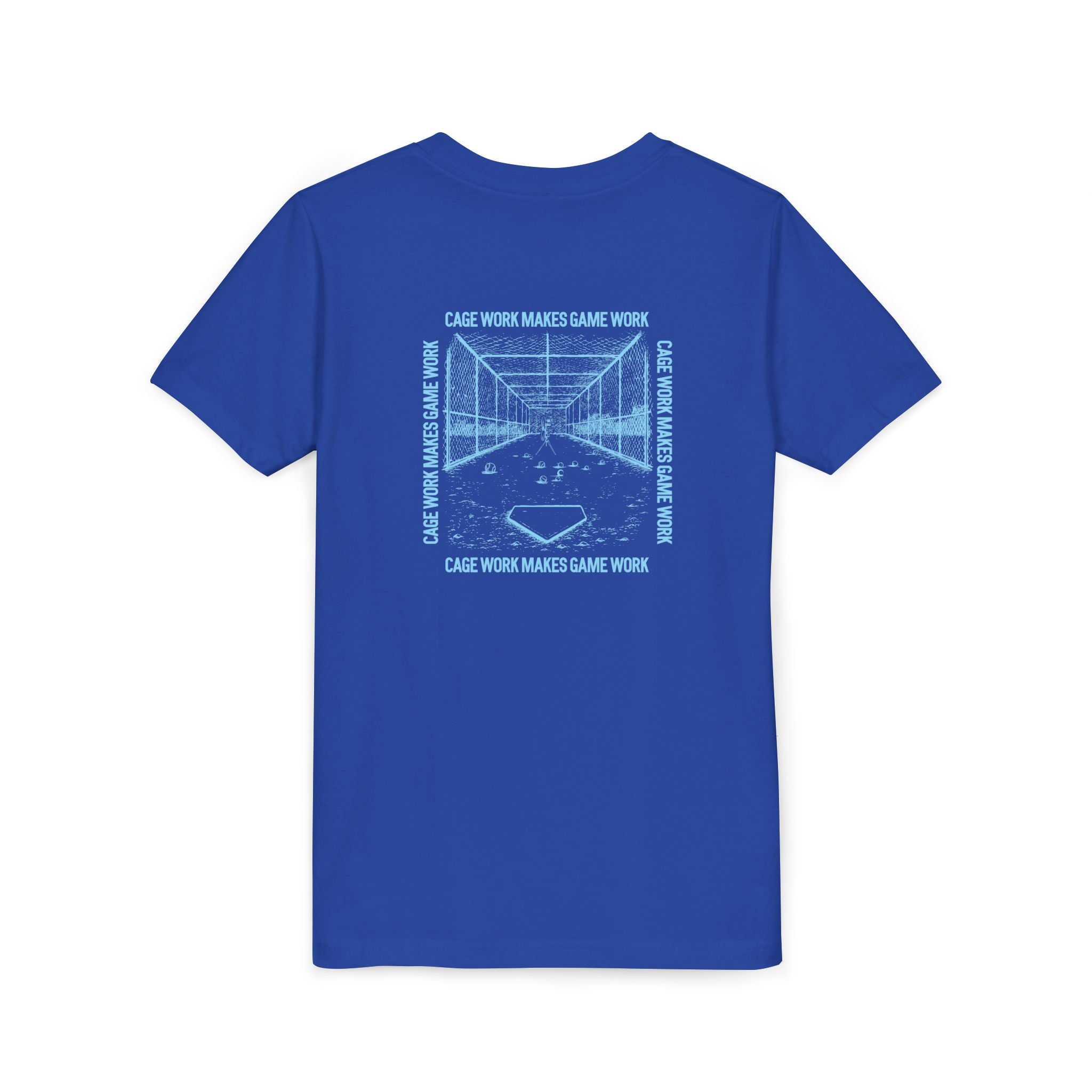 CAGE WORK MAKES GAME WORK Youth Tee (Blue Font)