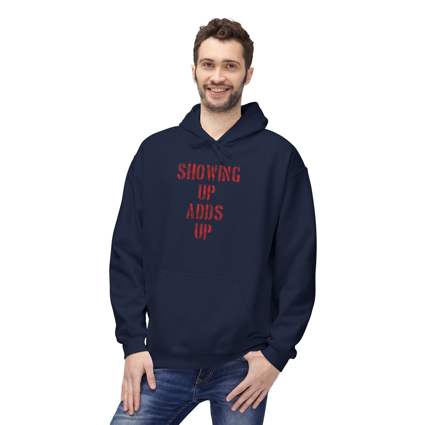 SHOWING UP ADDS UP Adult Hoodie (Red Camo Logo)