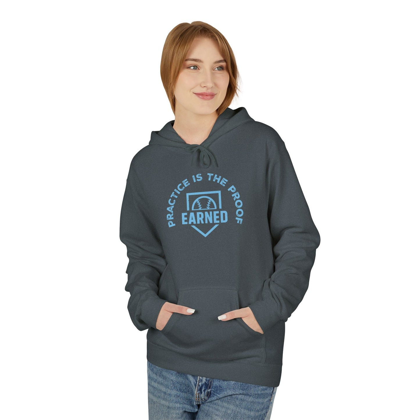 PRACTICE IS THE PROOF Hoodie (Light Blue Font)