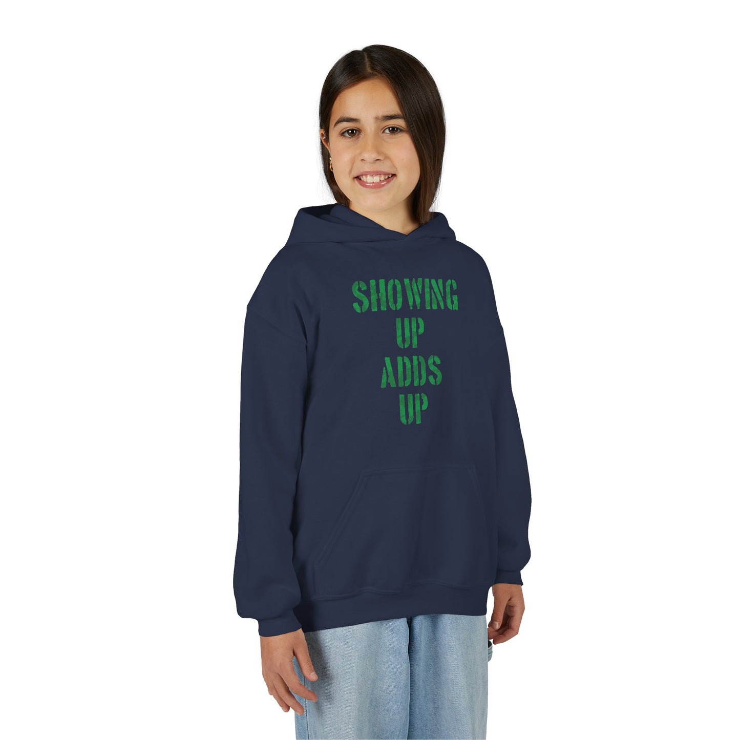 SHOWING UP ADDS UP Youth Hoodie (Green Camo Logo)