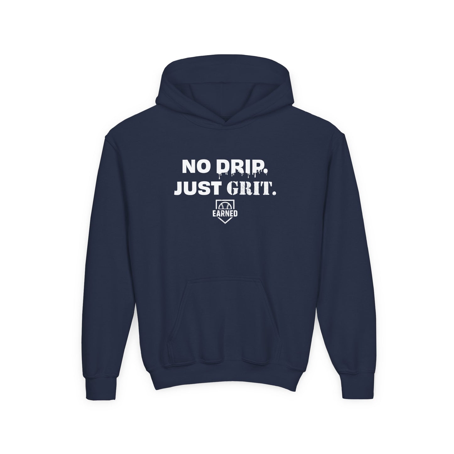 NO DRIP. JUST GRIT. Youth Hoodie (White Logo)