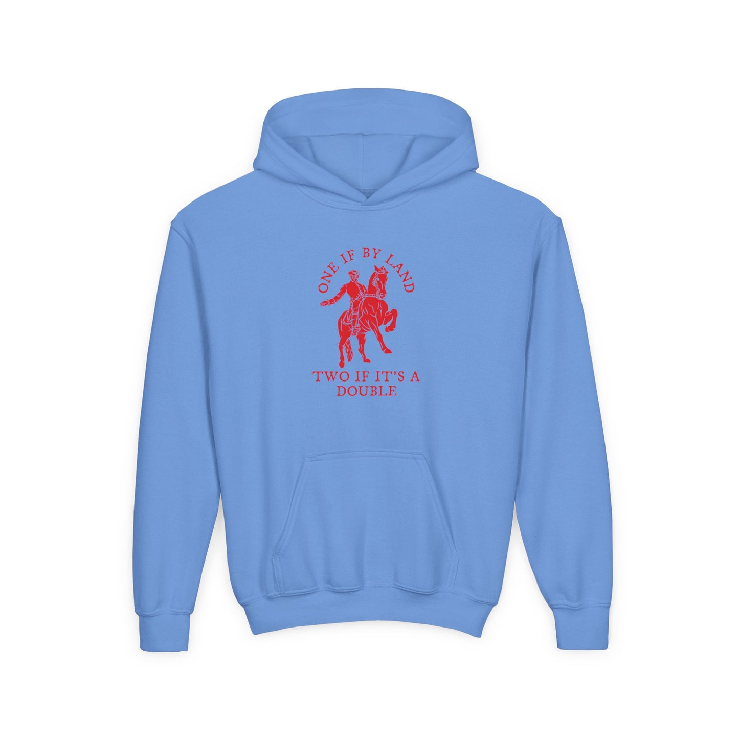 ONE IF BY LAND, TWO IF IT'S A DOUBLE Youth Hoodie (Paul Revere Red) - AMERICA 250 Collection