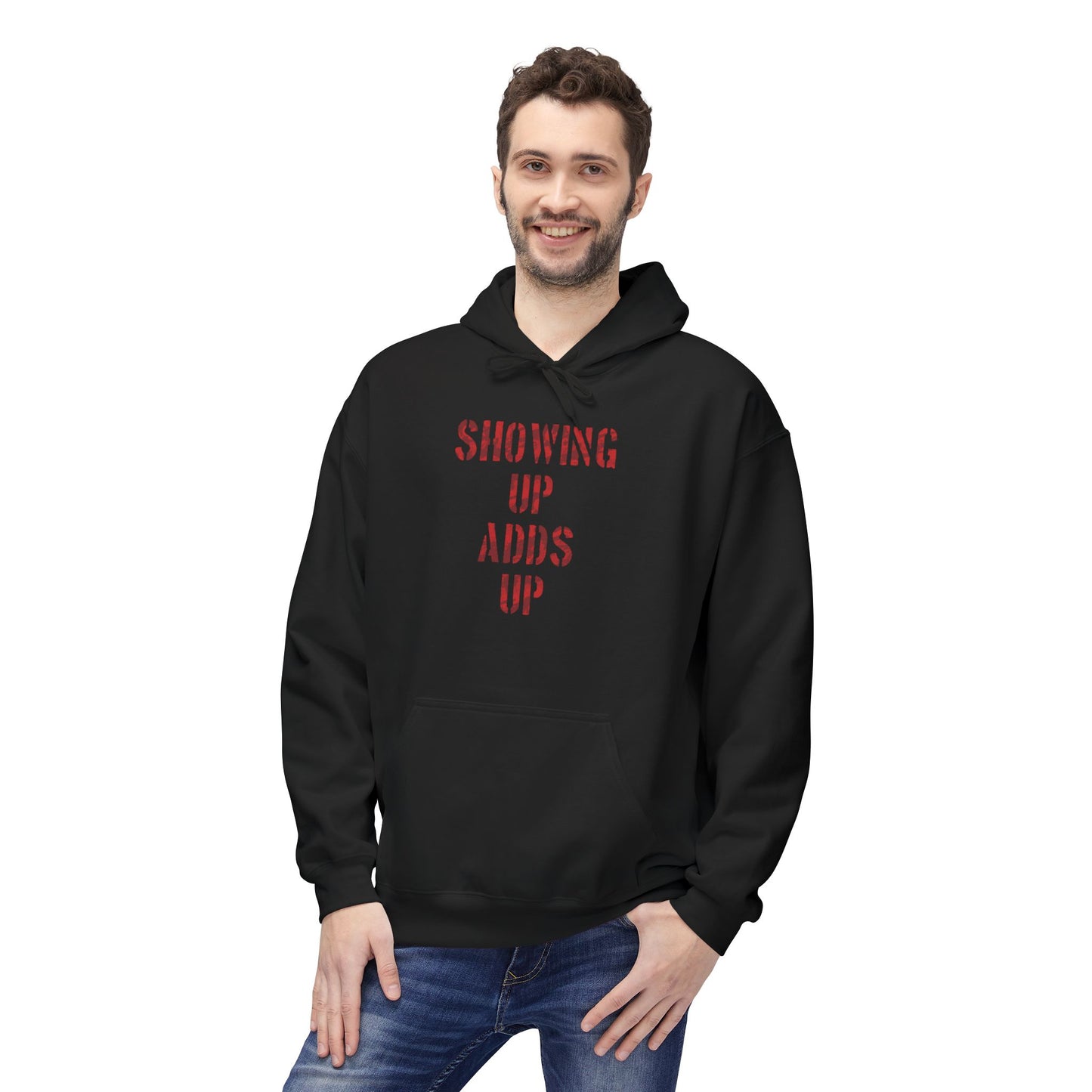 SHOWING UP ADDS UP Adult Hoodie (Red Camo Logo)