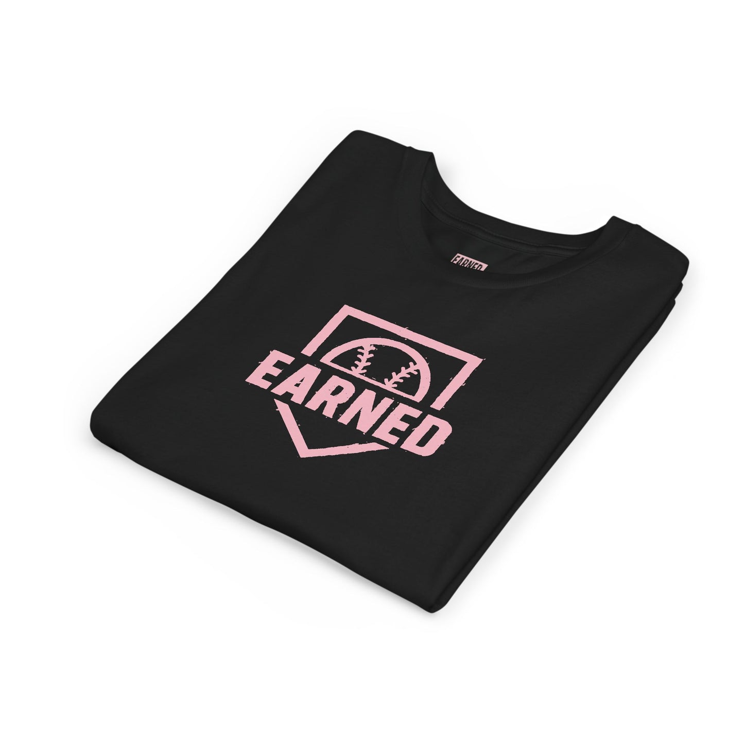 EARNED Logo Youth Tee (Soft Pink logo)