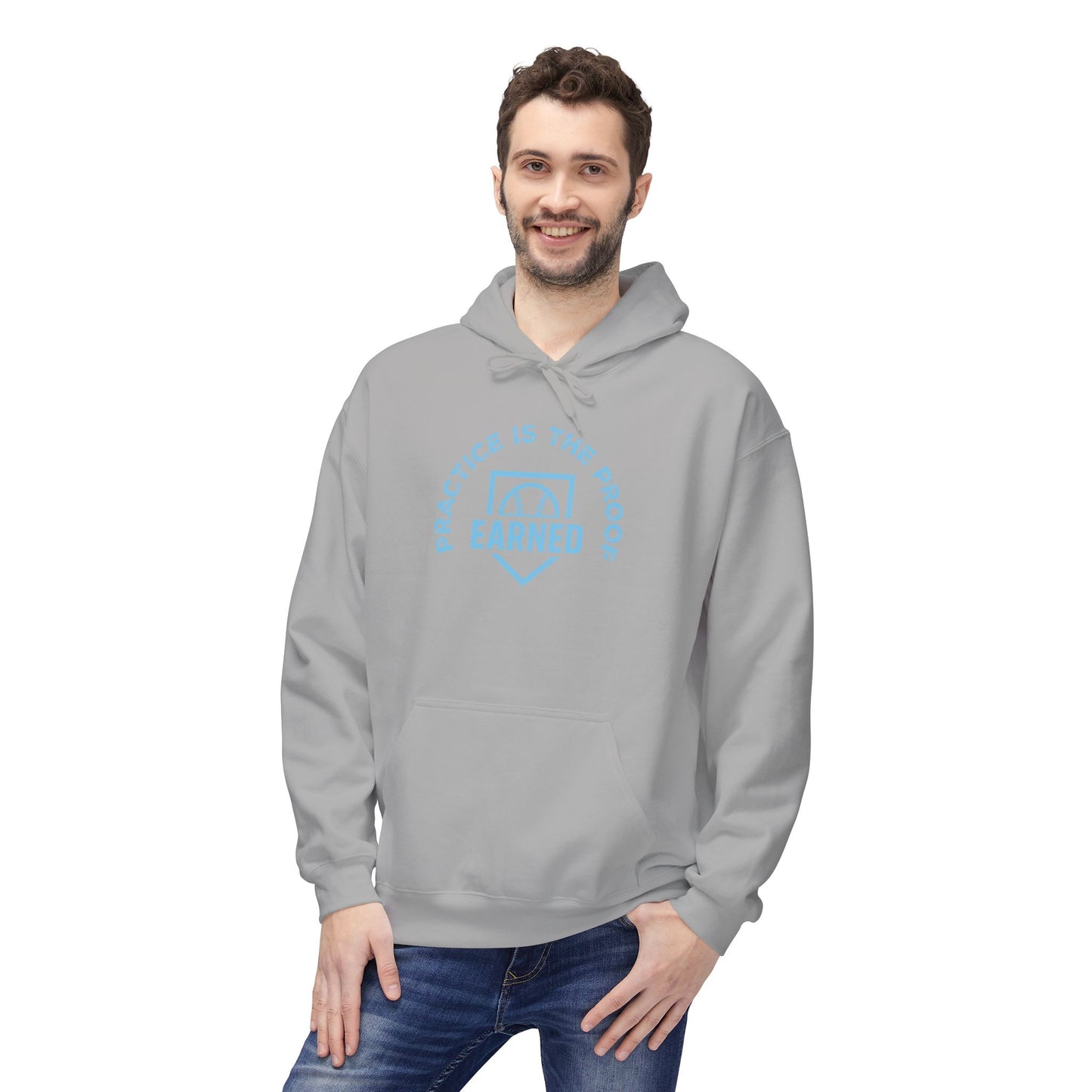 PRACTICE IS THE PROOF Hoodie (Light Blue Font)