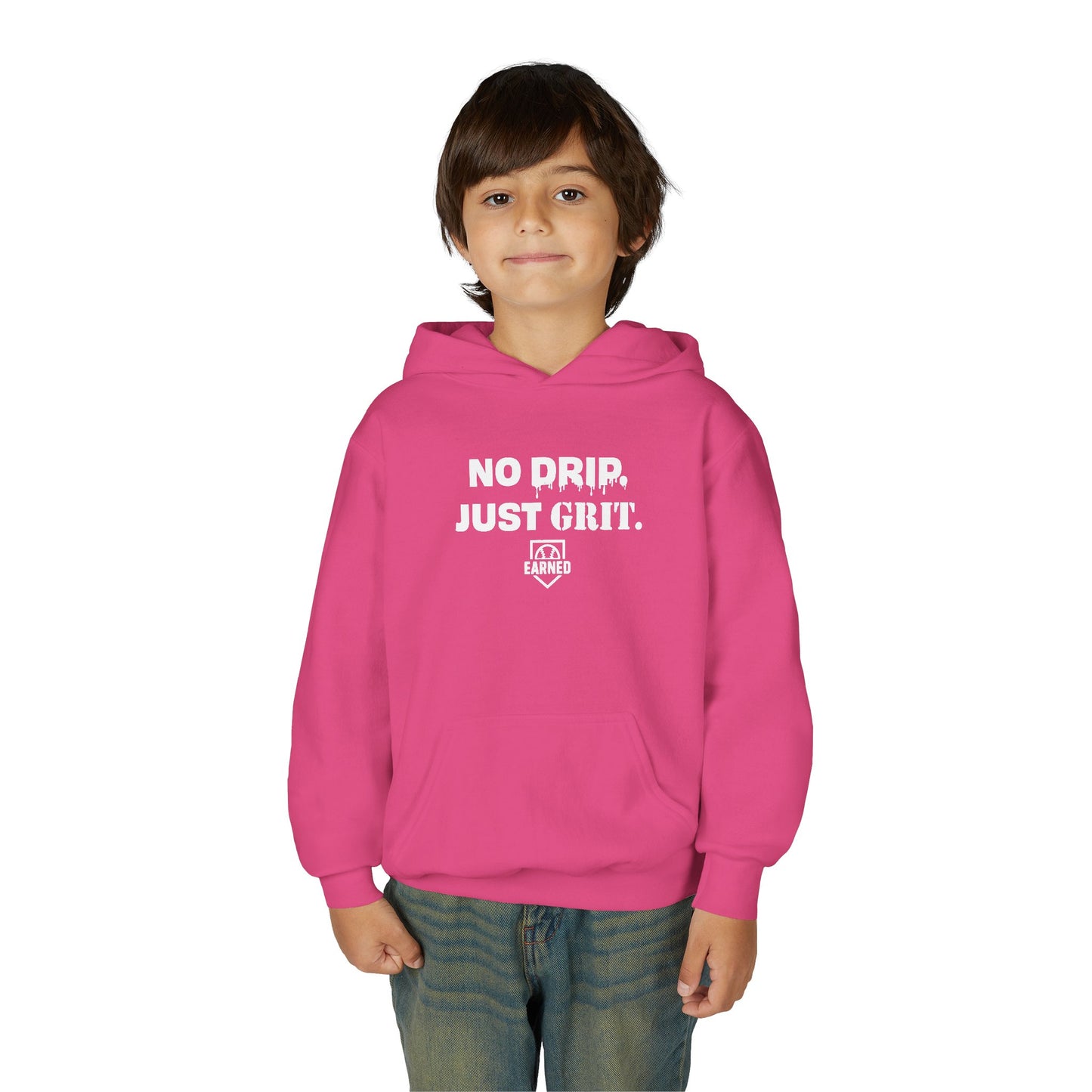 NO DRIP. JUST GRIT. Youth Hoodie (White Logo)