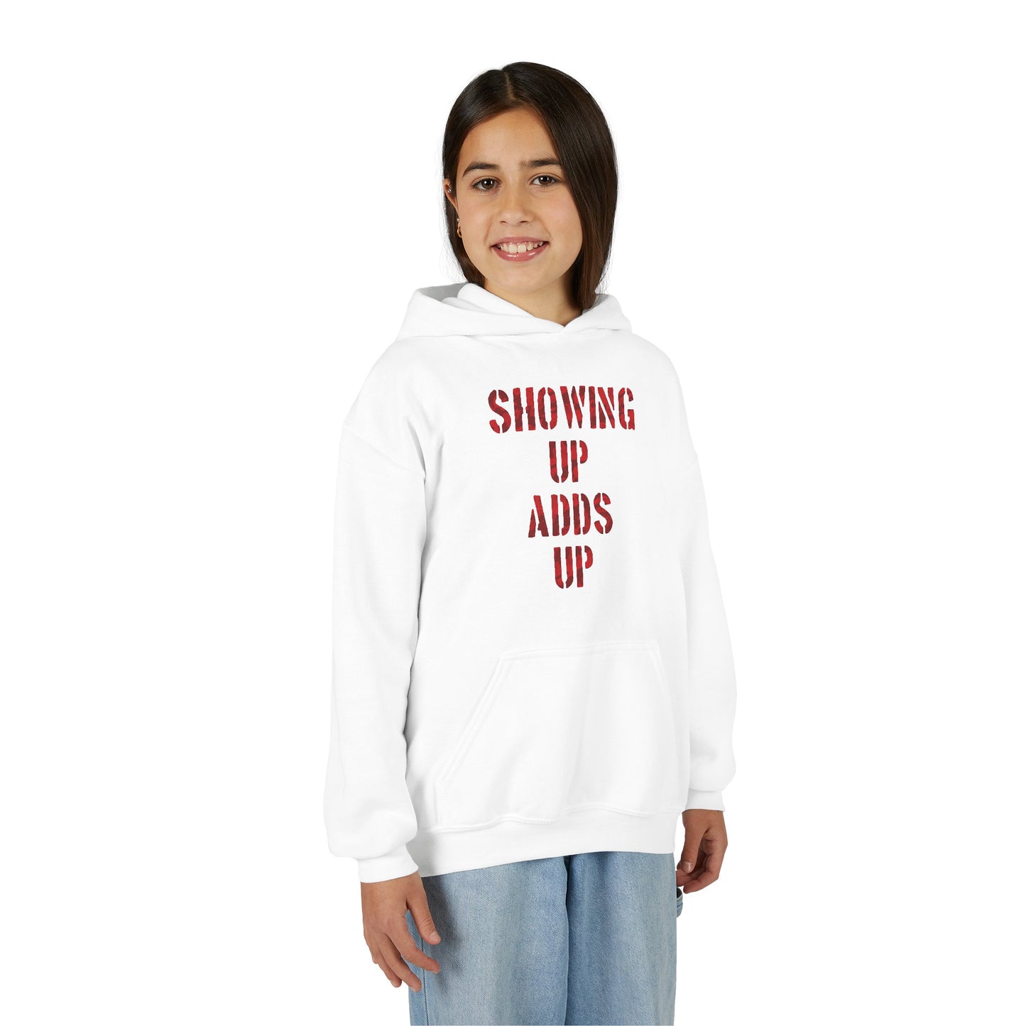 SHOWING UP ADDS UP Youth Hoodie (Red Camo Logo)