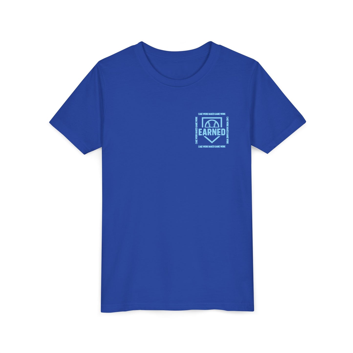 CAGE WORK MAKES GAME WORK Youth Tee (Blue Font)