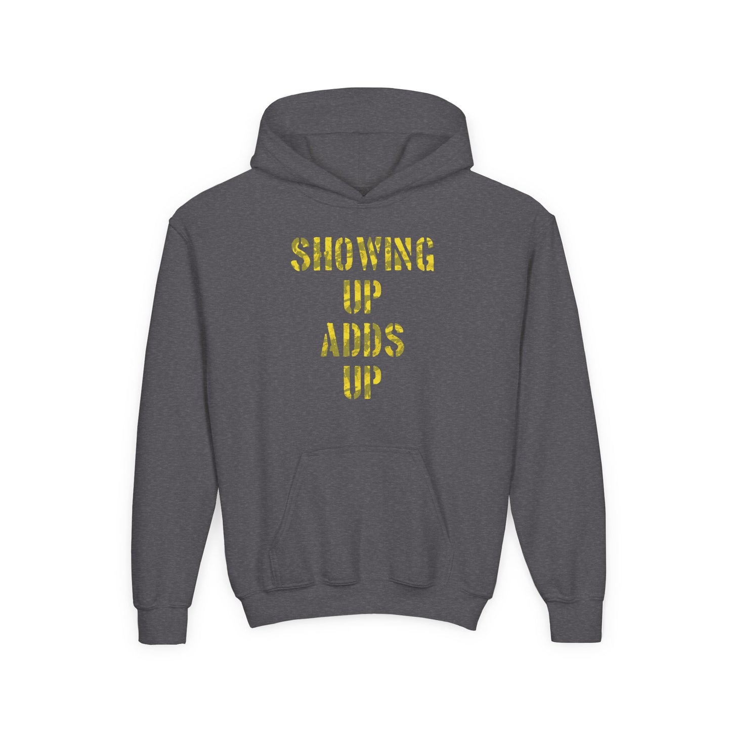 SHOWING UP ADDS UP Youth Hoodie (Yellow Camo Logo)