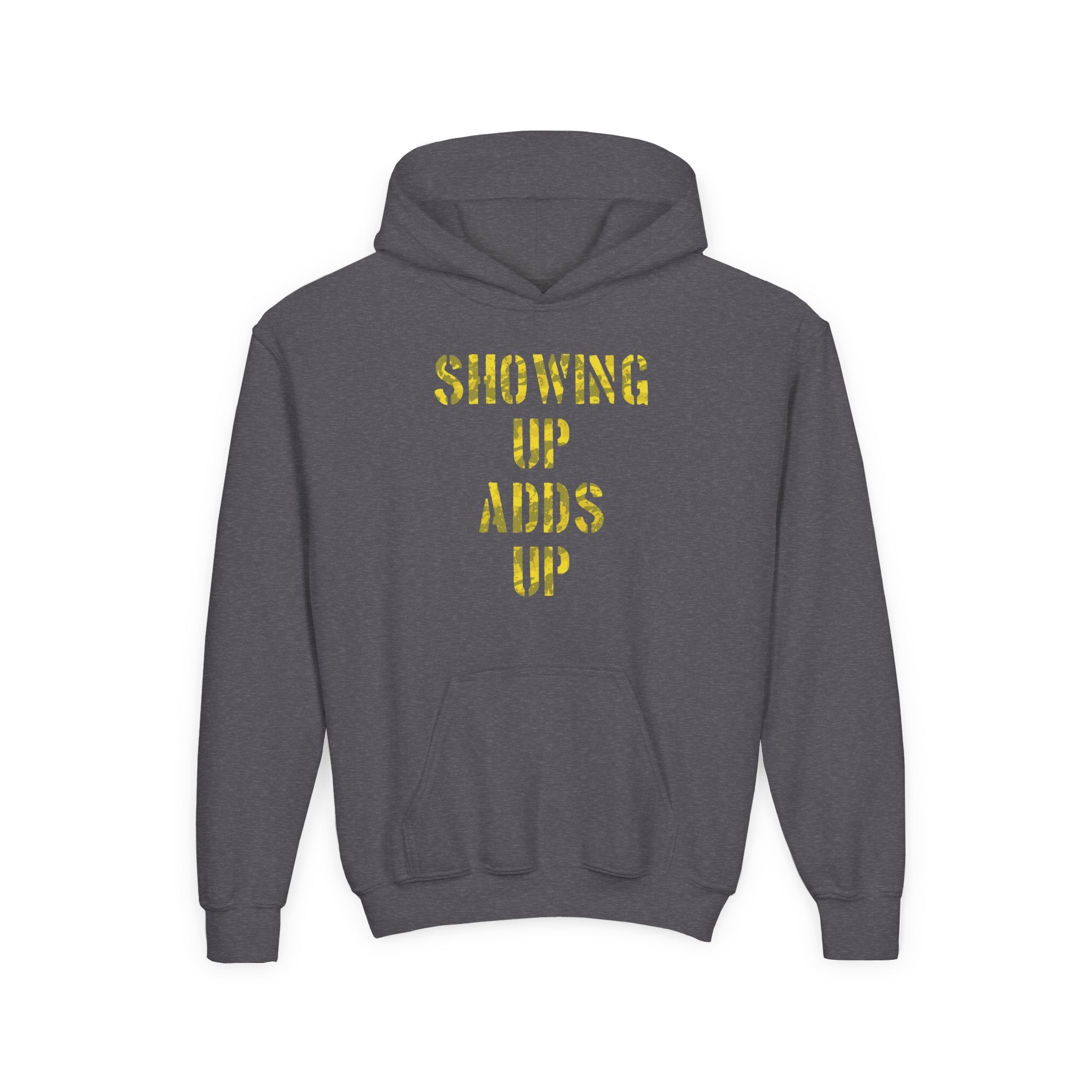SHOWING UP ADDS UP Youth Hoodie (Yellow Camo Logo)
