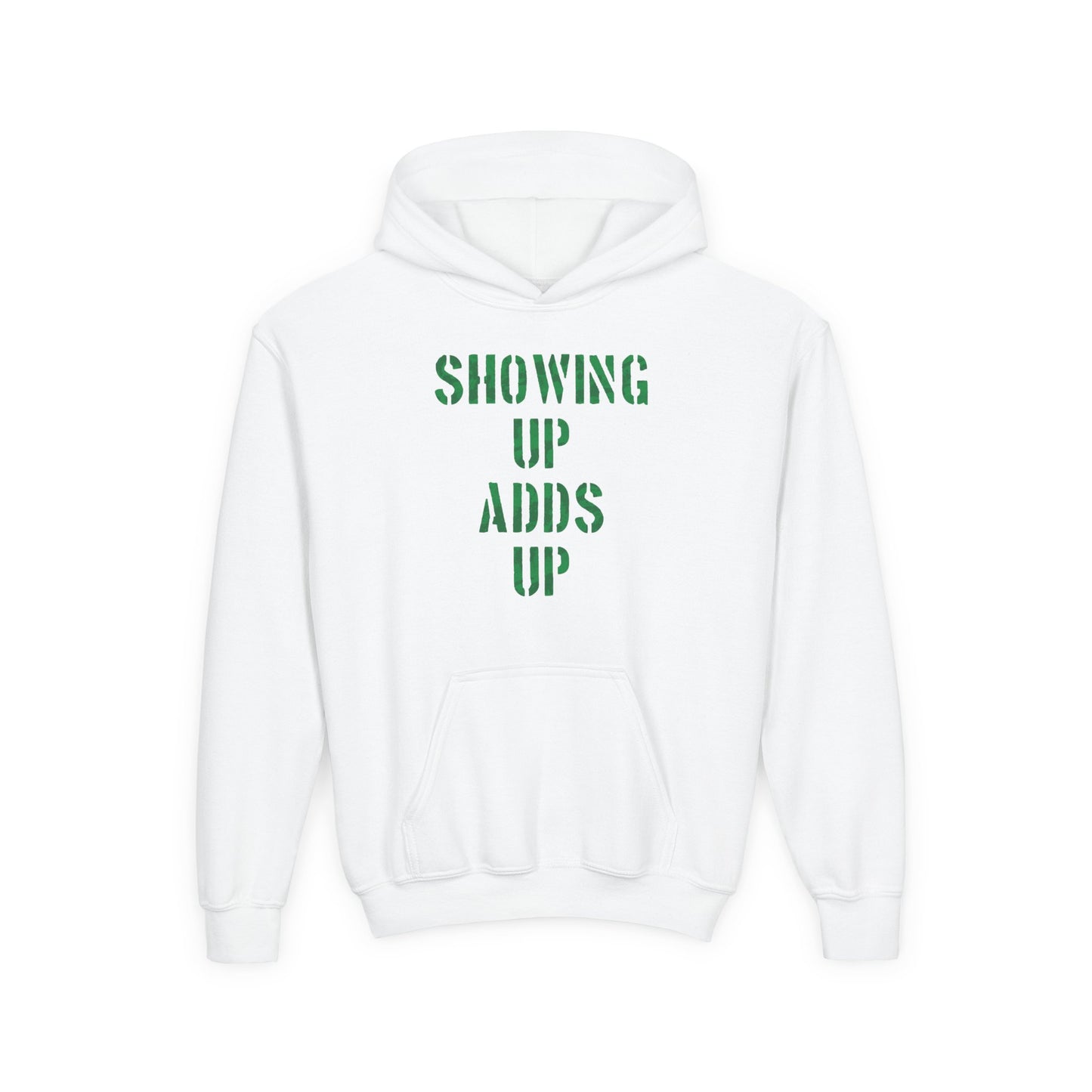 SHOWING UP ADDS UP Youth Hoodie (Green Camo Logo)