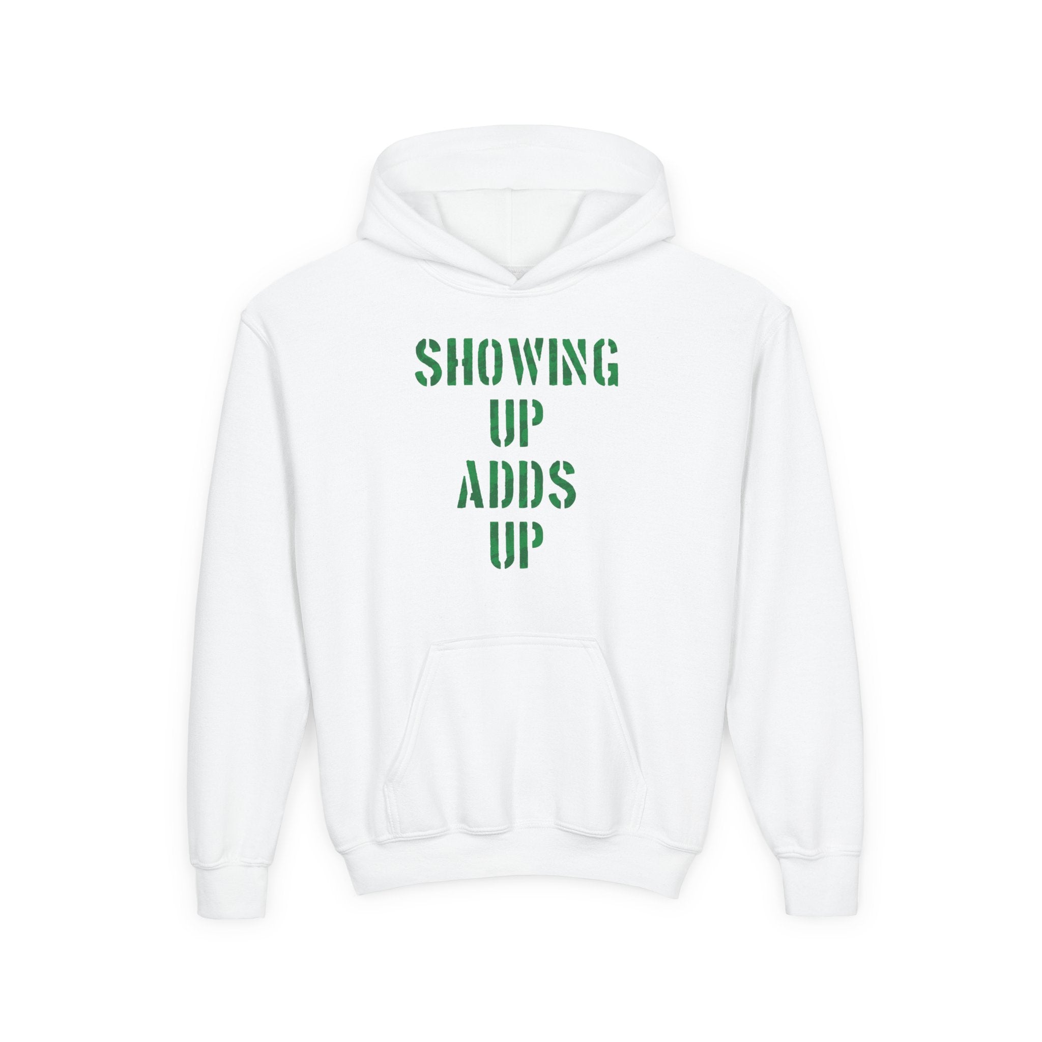 SHOWING UP ADDS UP Youth Hoodie (Green Camo Logo)