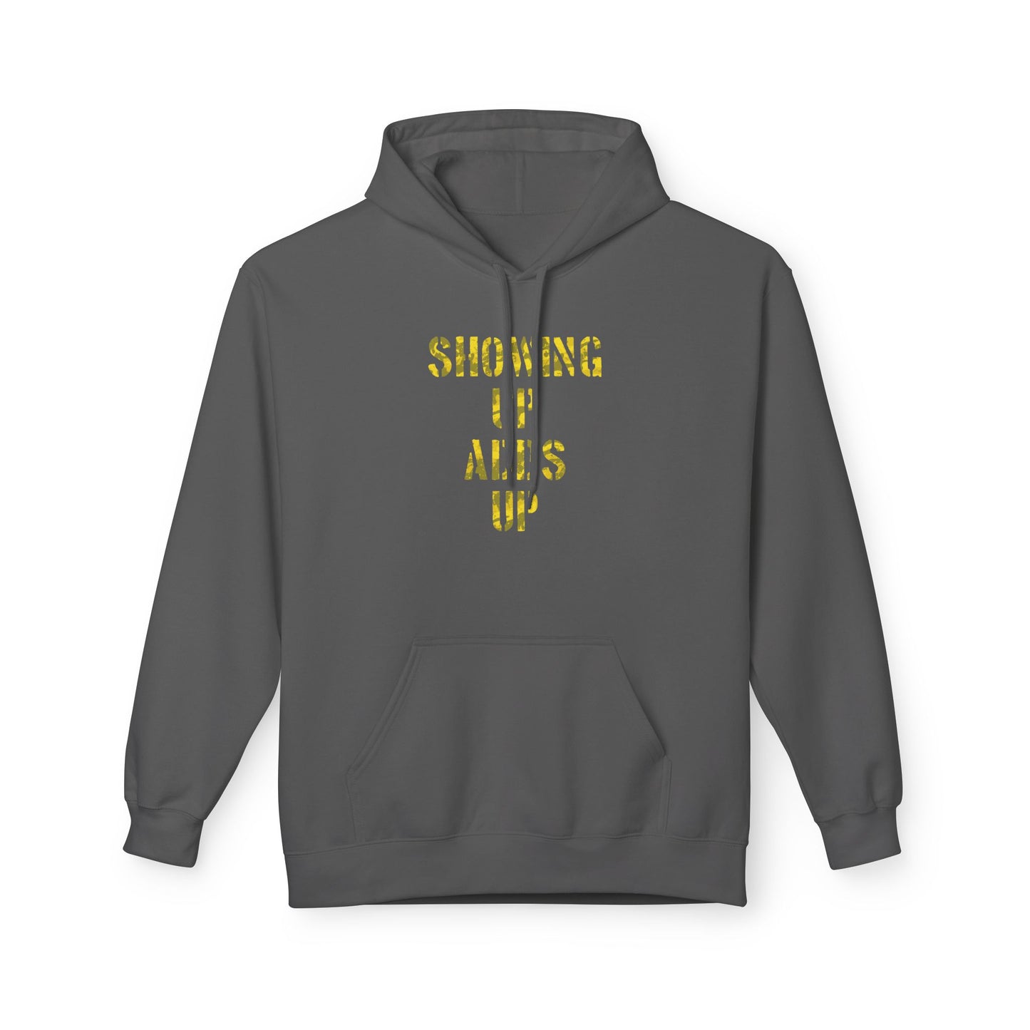 SHOWING UP ADDS UP Adult Hoodie (Yellow Camo Logo)