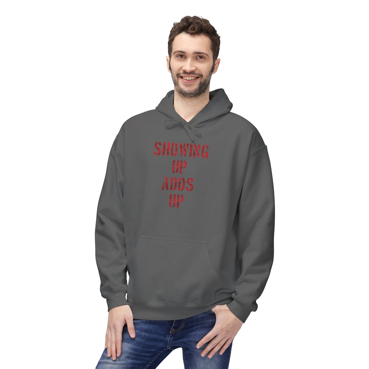 SHOWING UP ADDS UP Adult Hoodie (Red Camo Logo)