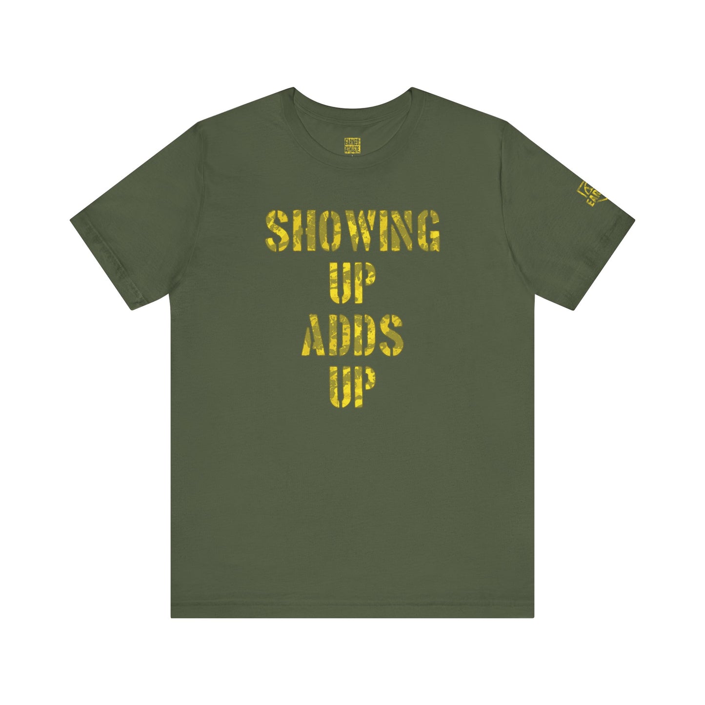 SHOWING UP ADDS UP Tee (Yellow Camo Font)