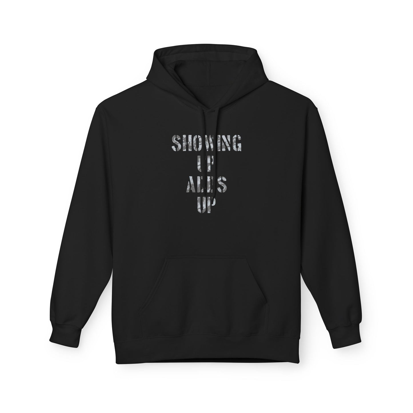 SHOWING UP ADDS UP Adult Hoodie (Grey Camo Logo)