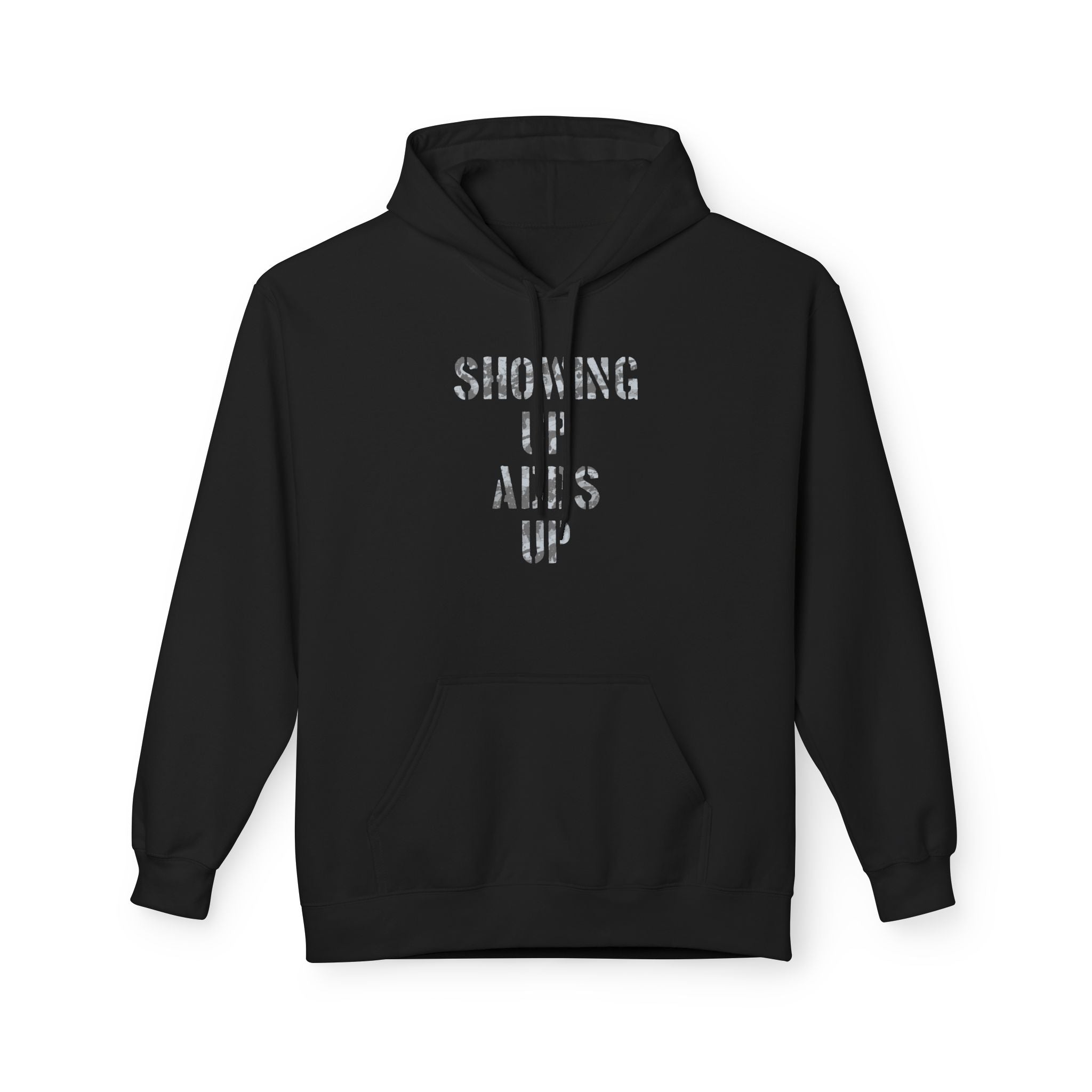 SHOWING UP ADDS UP Adult Hoodie (Grey Camo Logo)