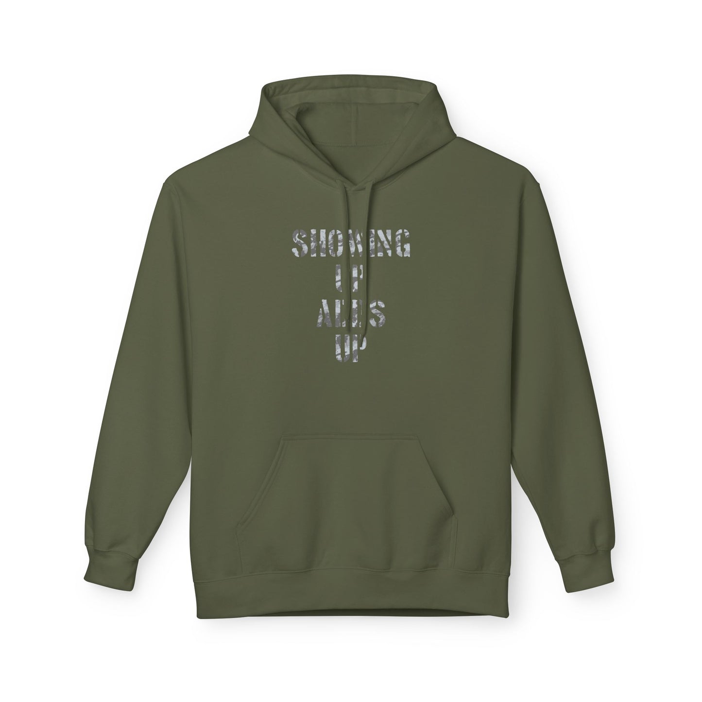 SHOWING UP ADDS UP Adult Hoodie (Grey Camo Logo)