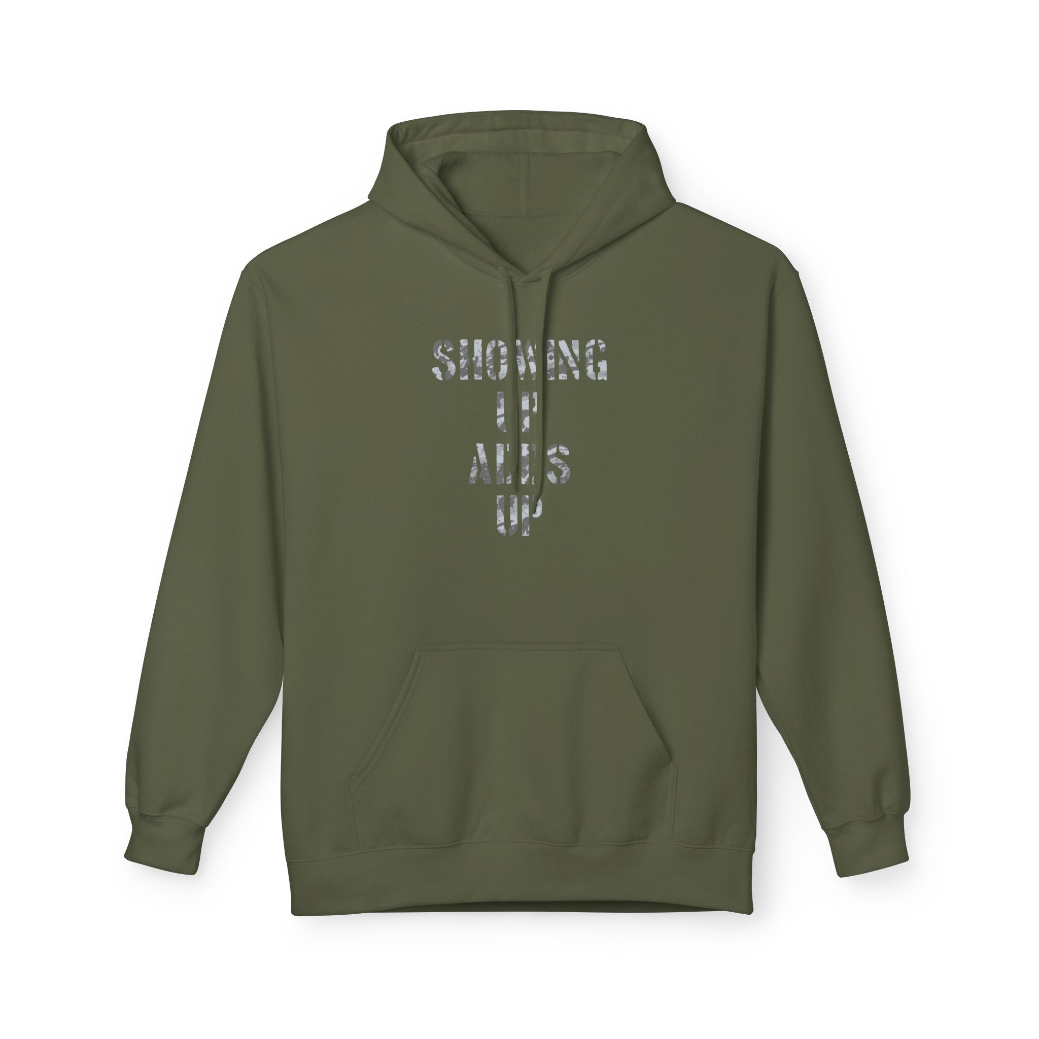 SHOWING UP ADDS UP Adult Hoodie (Grey Camo Logo)
