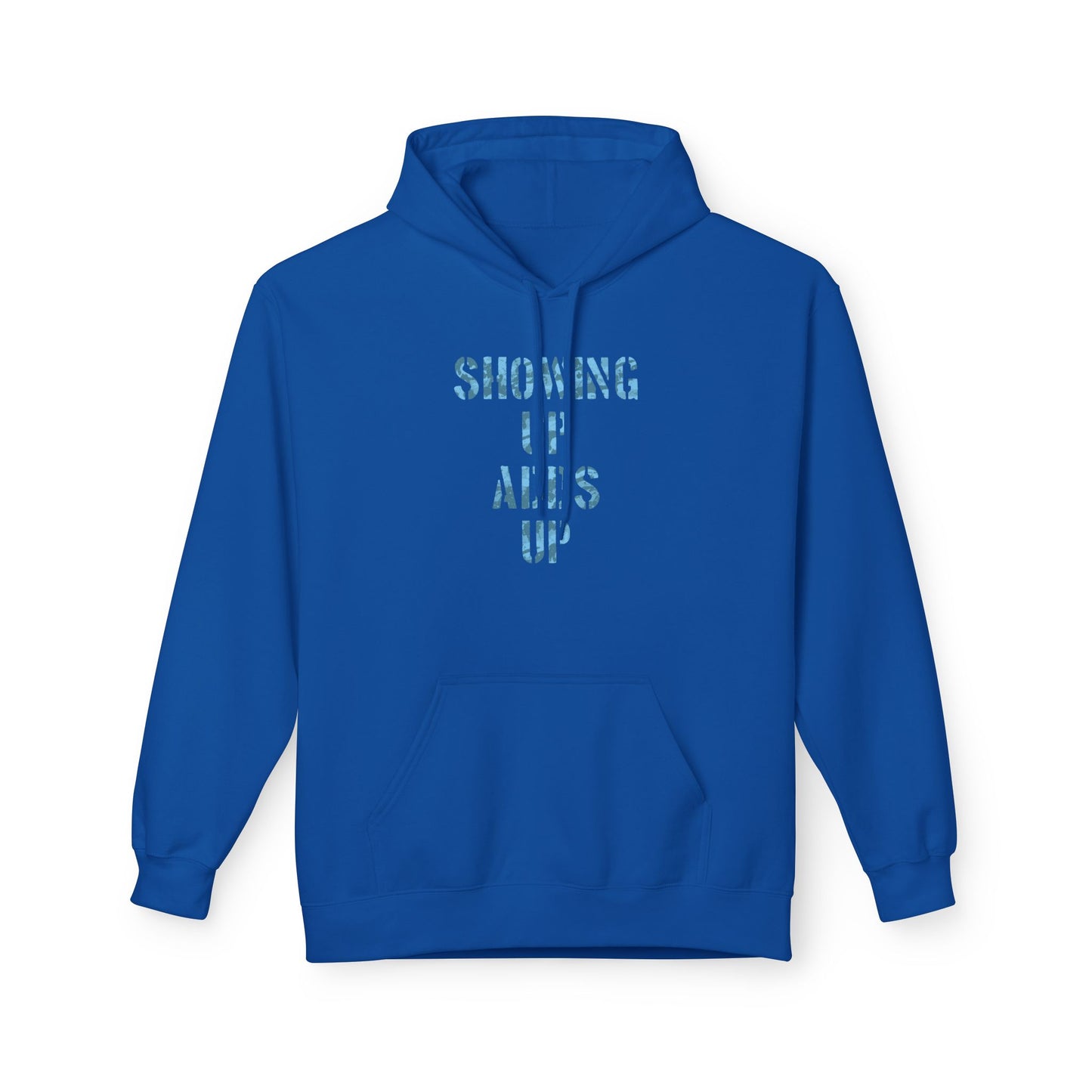 SHOWING UP ADDS UP Adult Hoodie (Blue Camo Logo)