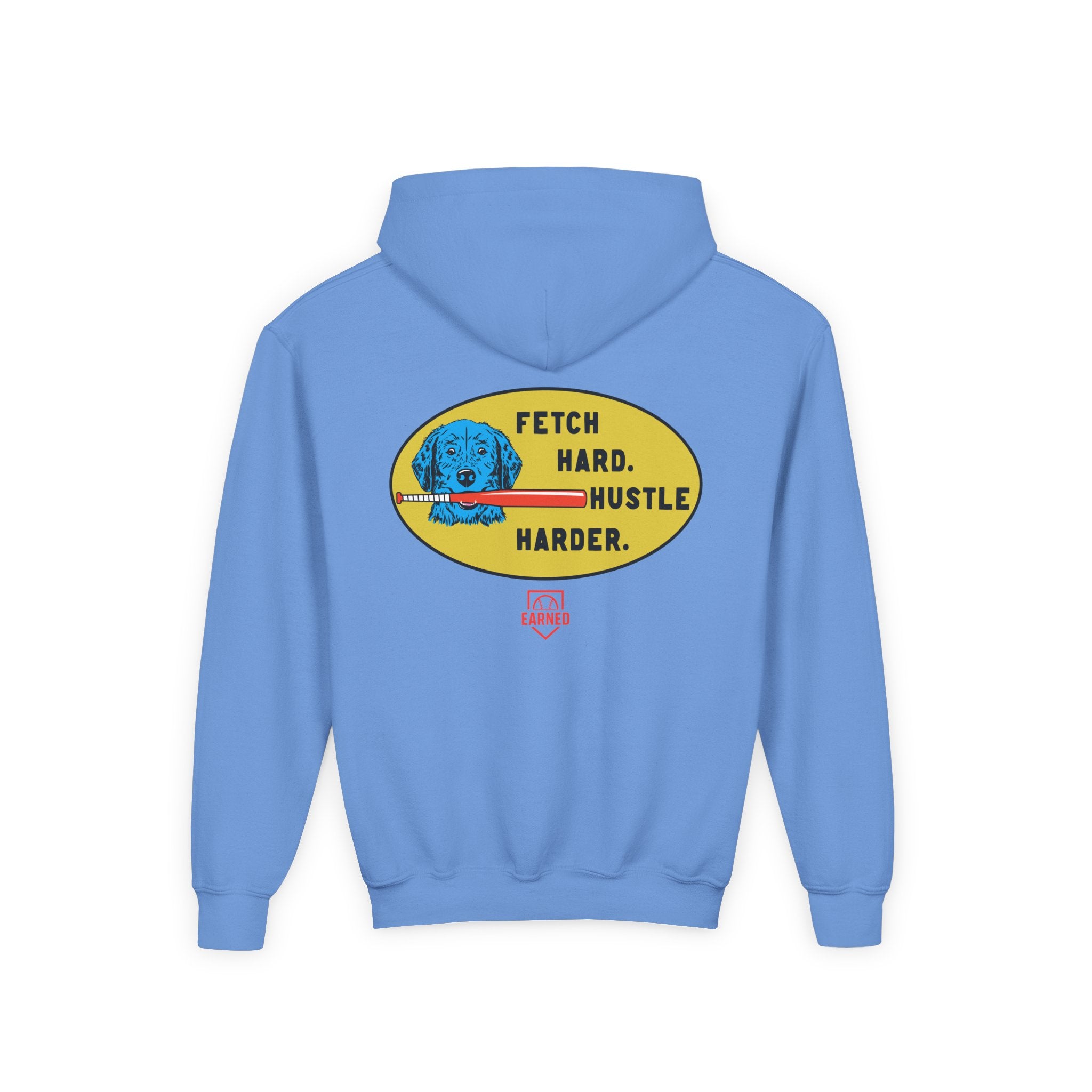 FETCH HARD. HUSTLE HARDER. Youth Hoodie (Red Bat) - BARK PARK Collection