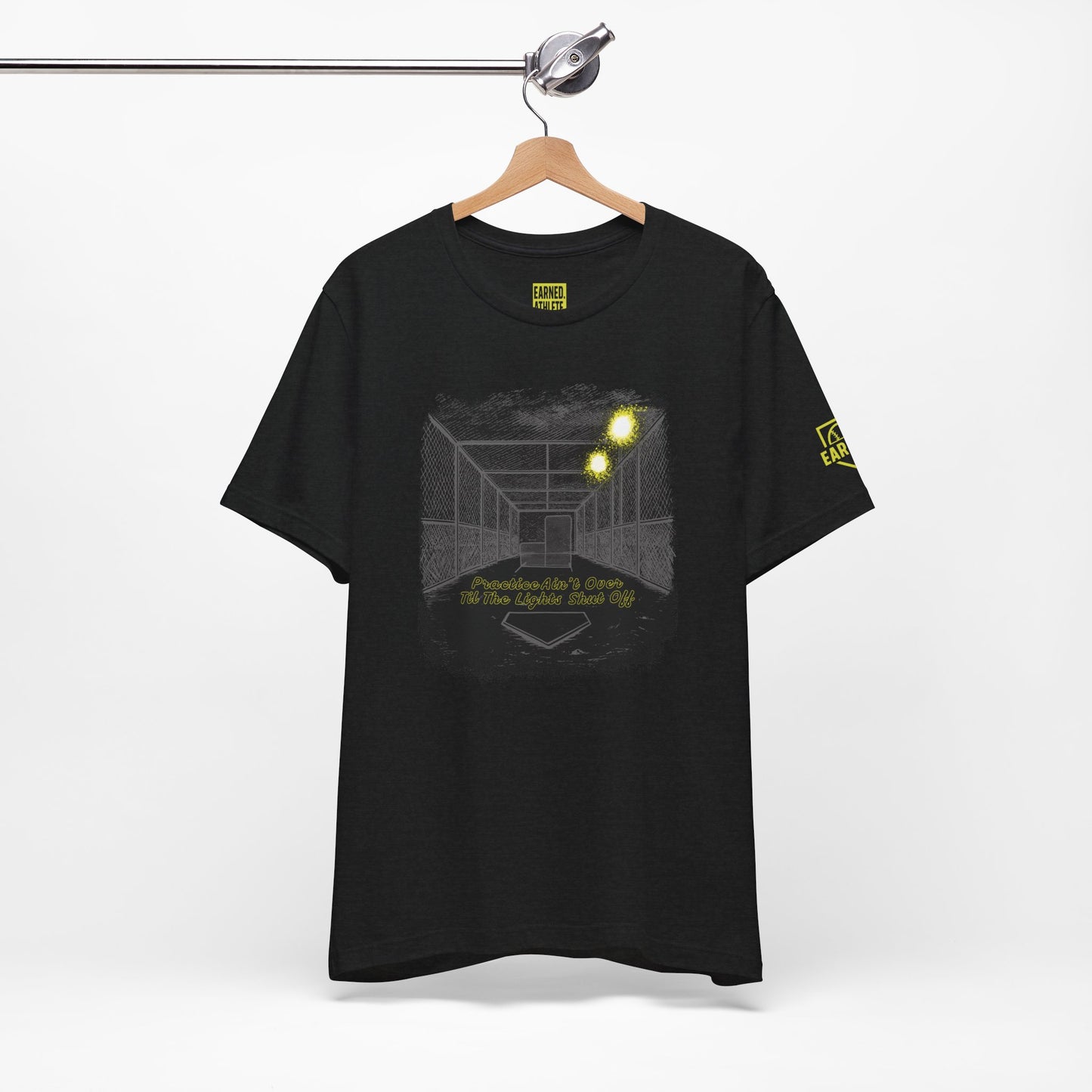 PRACTICE AIN'T OVER TILL THE LIGHTS SHUT OFF Tee (Dark)