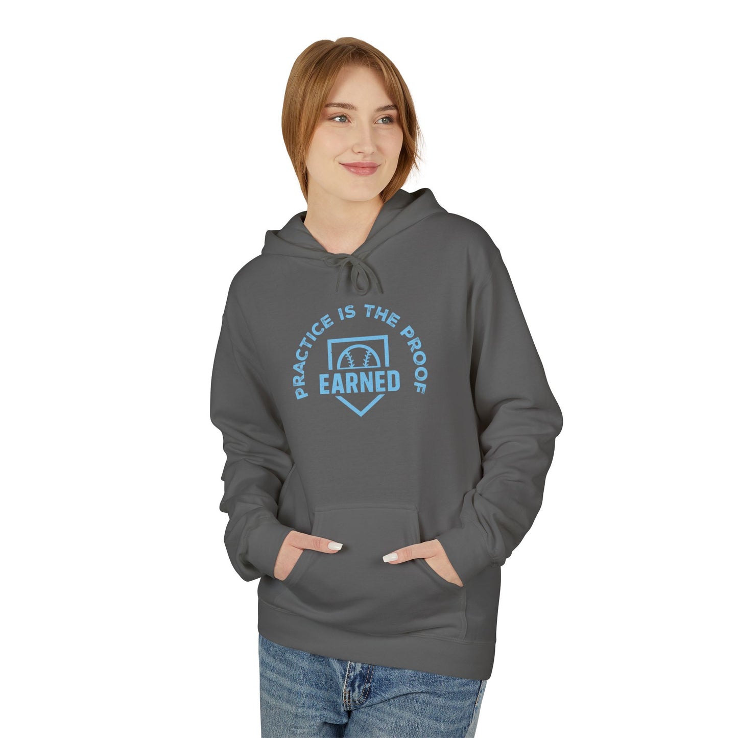 PRACTICE IS THE PROOF Hoodie (Light Blue Font)