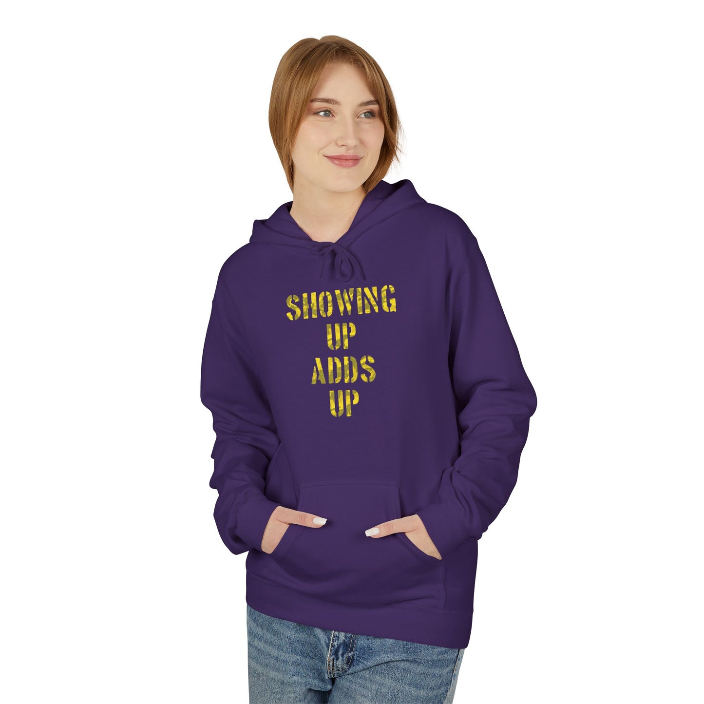 SHOWING UP ADDS UP Adult Hoodie (Yellow Camo Logo)