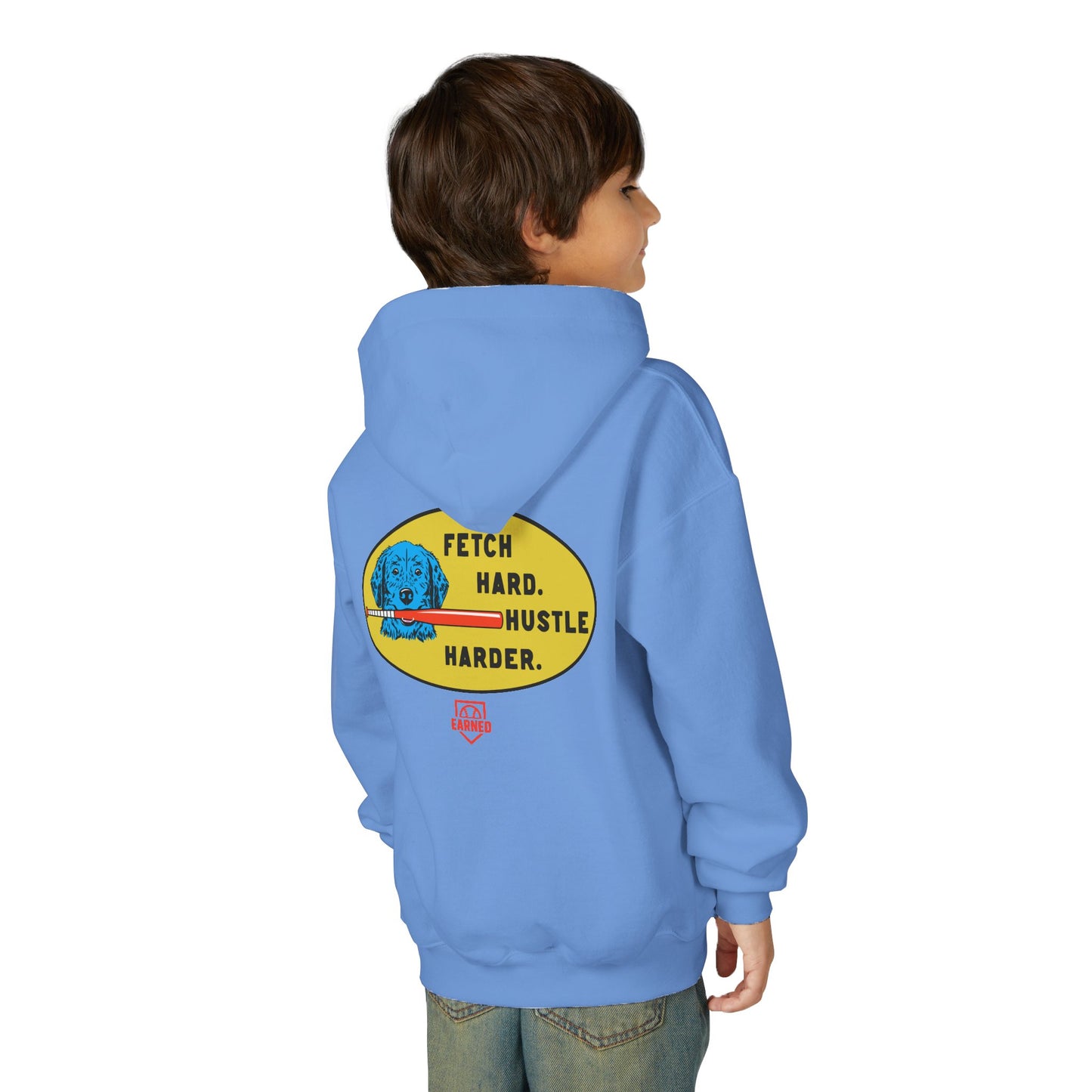 FETCH HARD. HUSTLE HARDER. Youth Hoodie (Red Bat) - BARK PARK Collection