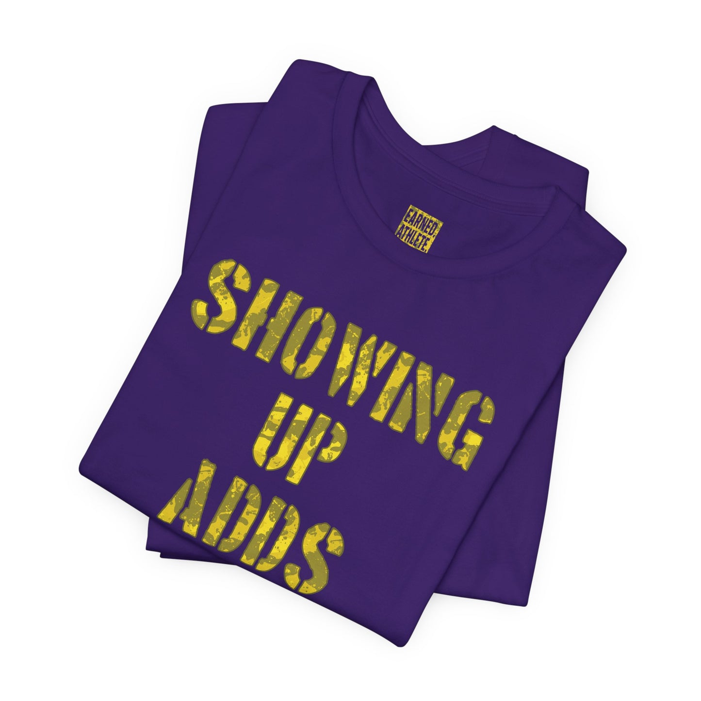 SHOWING UP ADDS UP Tee (Yellow Camo Font)