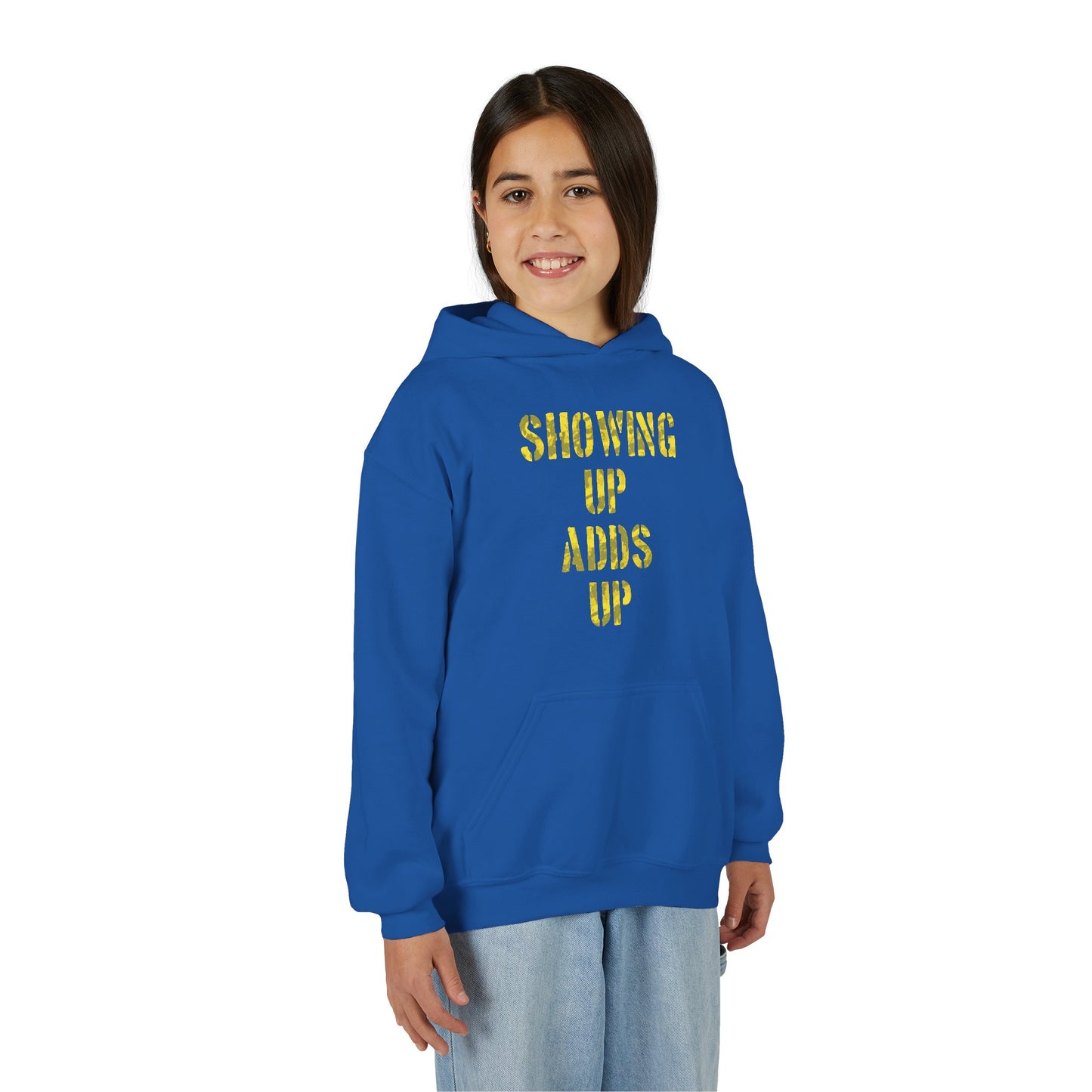 SHOWING UP ADDS UP Youth Hoodie (Yellow Camo Logo)