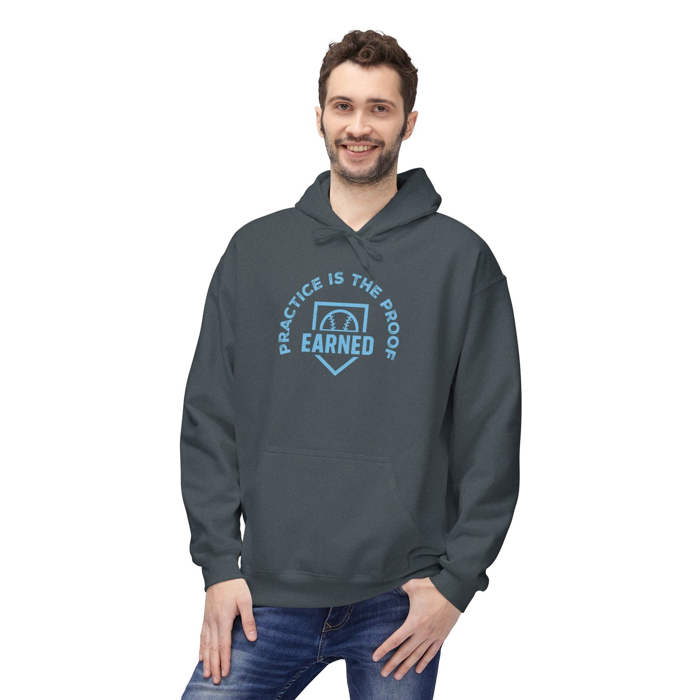 PRACTICE IS THE PROOF Hoodie (Light Blue Font)
