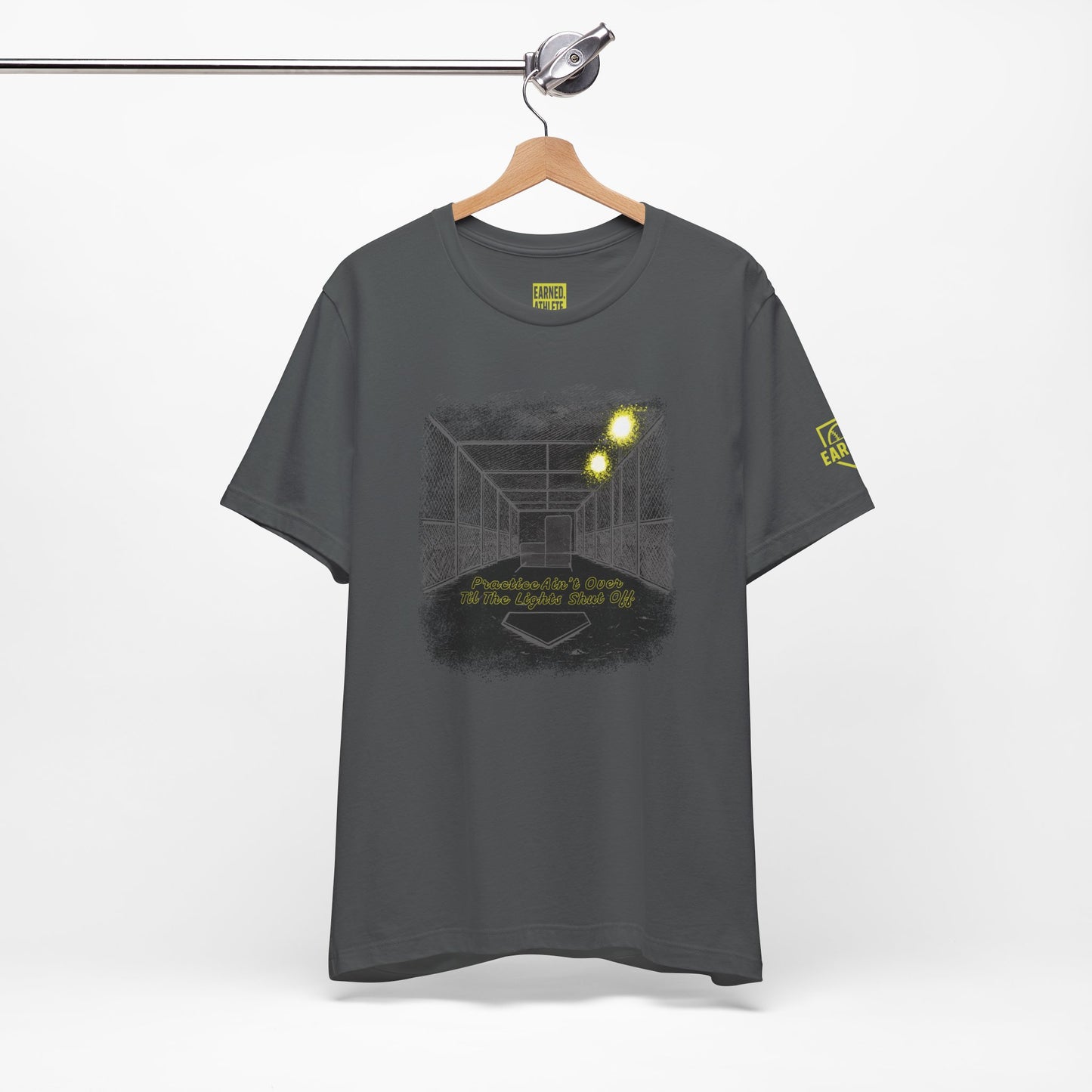 PRACTICE AIN'T OVER TILL THE LIGHTS SHUT OFF Tee (Dark)