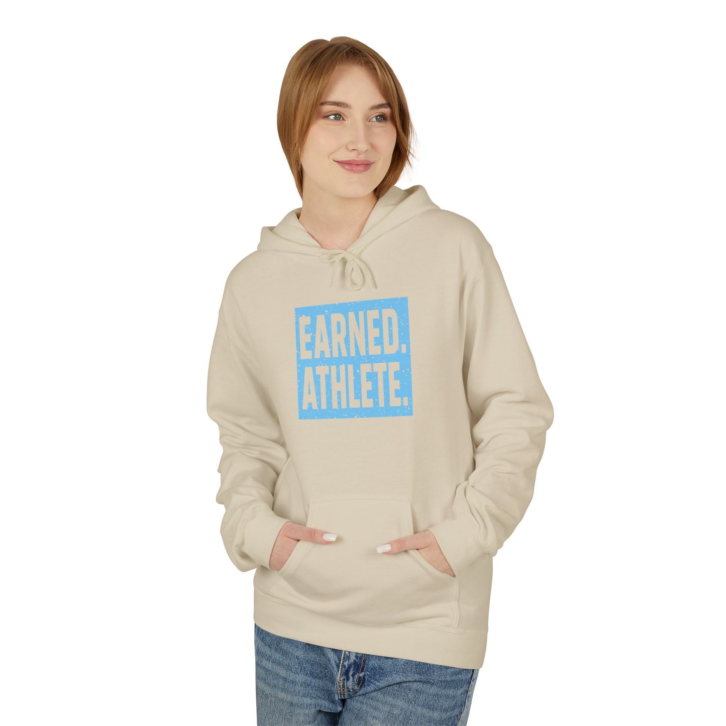 EARNED. ATHLETE. Hoodie (Light Blue Logo)