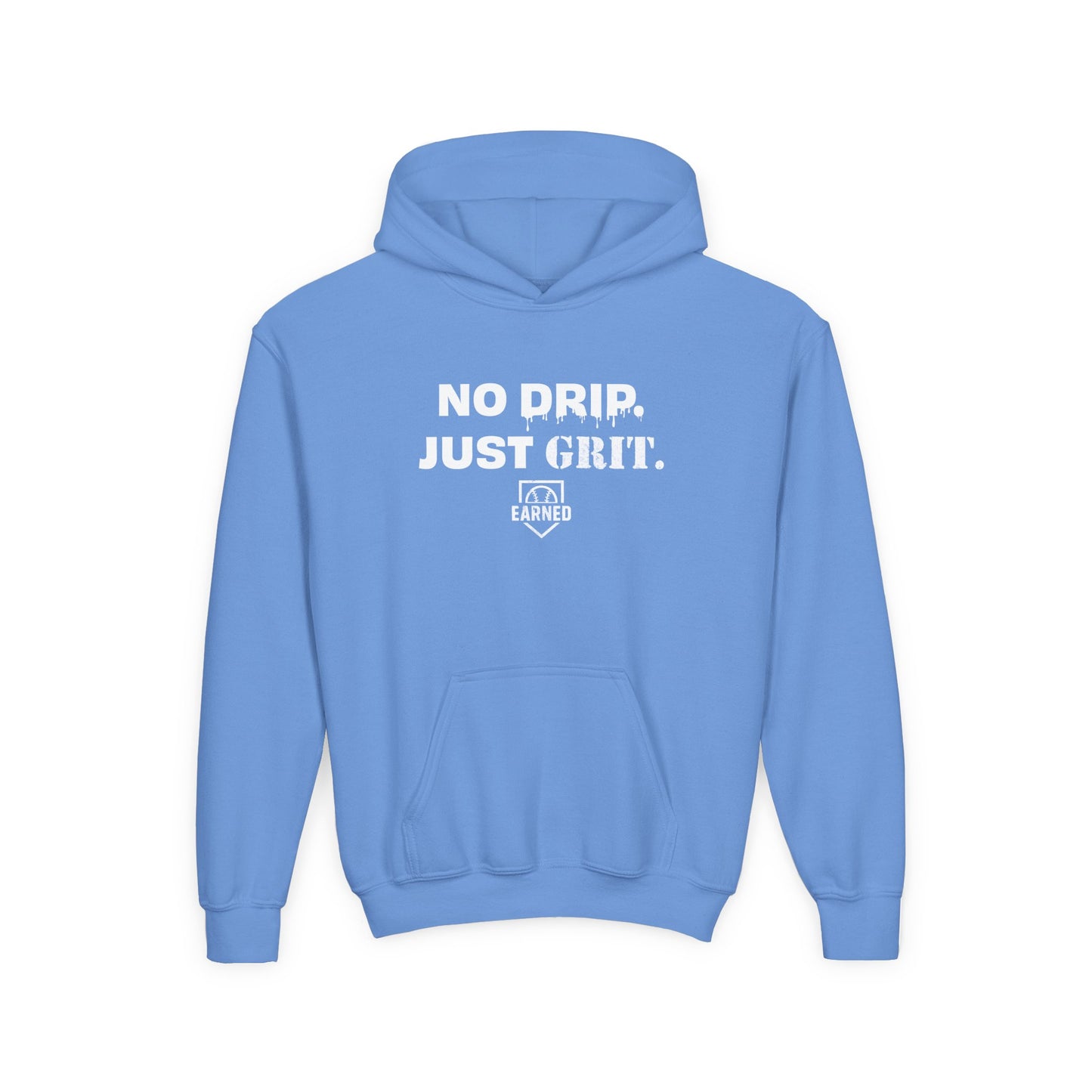 NO DRIP. JUST GRIT. Youth Hoodie (White Logo)
