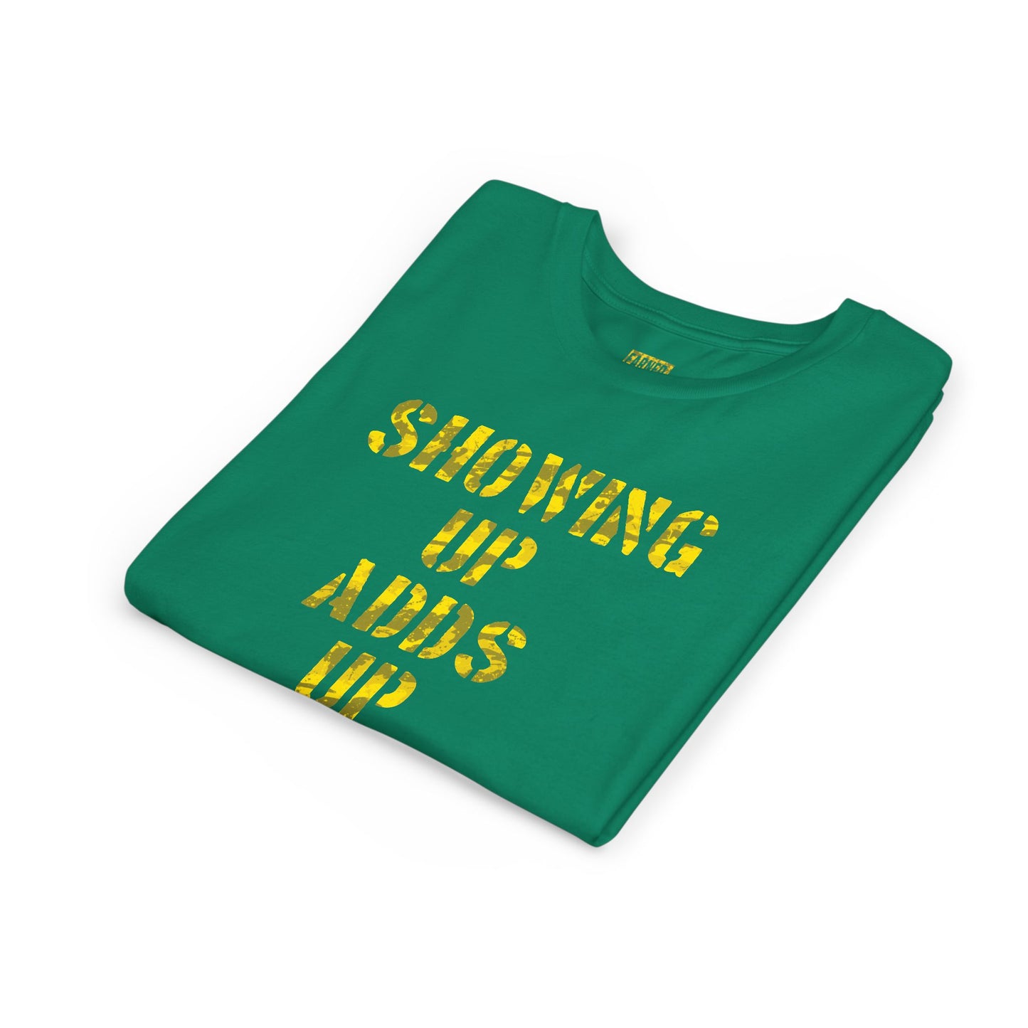 SHOWING UP, ADDS UP Youth Tee (Yellow Font)