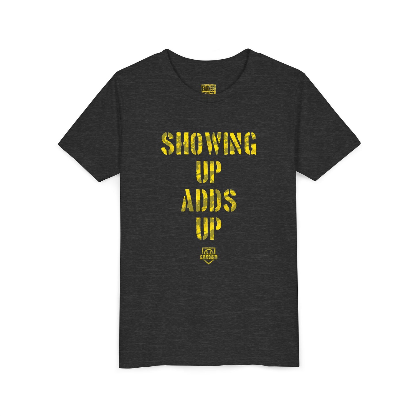 SHOWING UP, ADDS UP Youth Tee (Yellow Font)