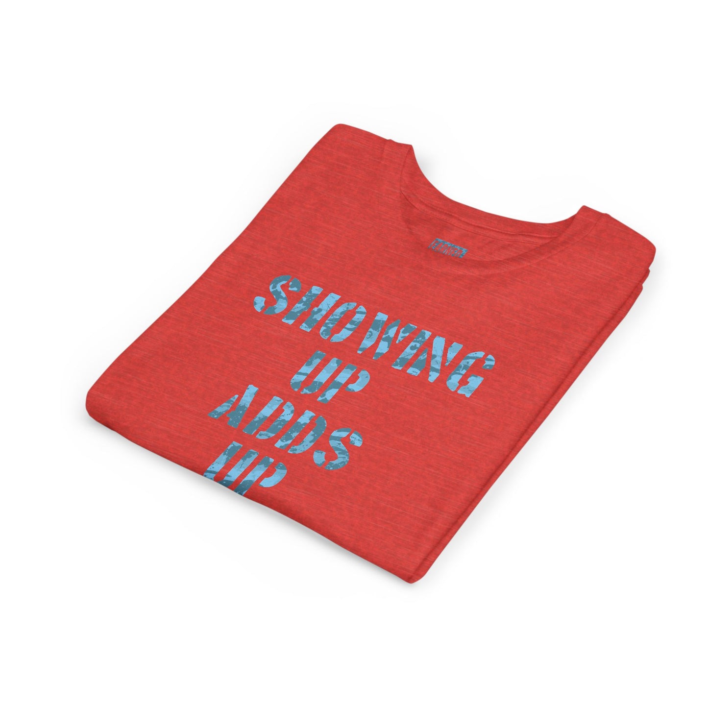 SHOWING UP ADDS UP Youth Tee (Blue Camo Font)