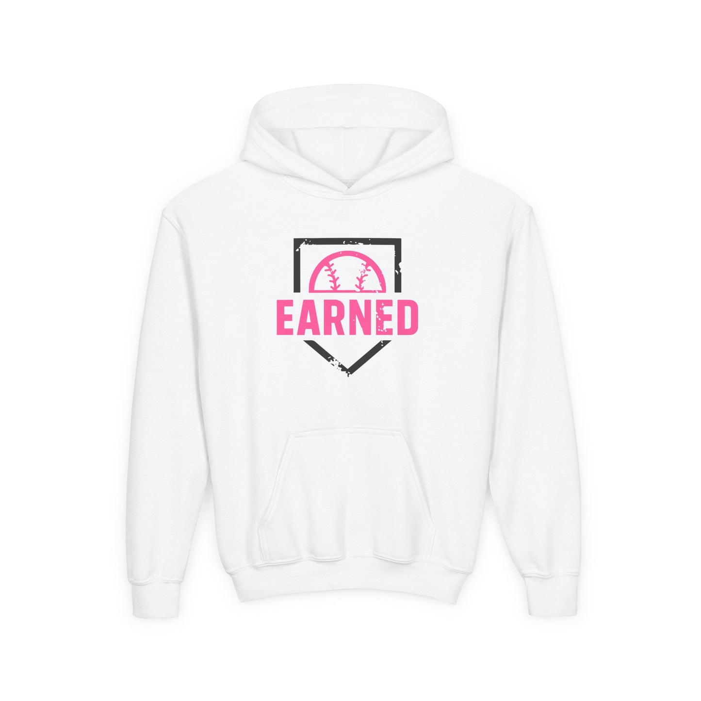 EARNED Logo Youth Hoodie (Hot Pink & Black Font)