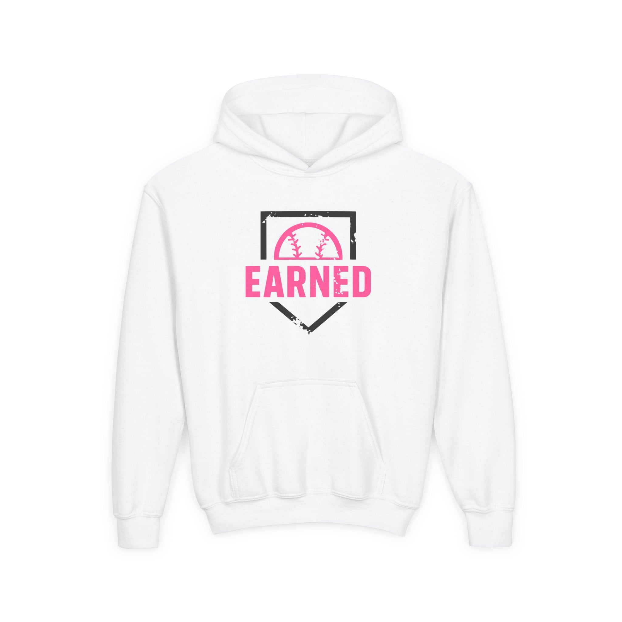 EARNED Logo Youth Hoodie (Hot Pink & Black Font)