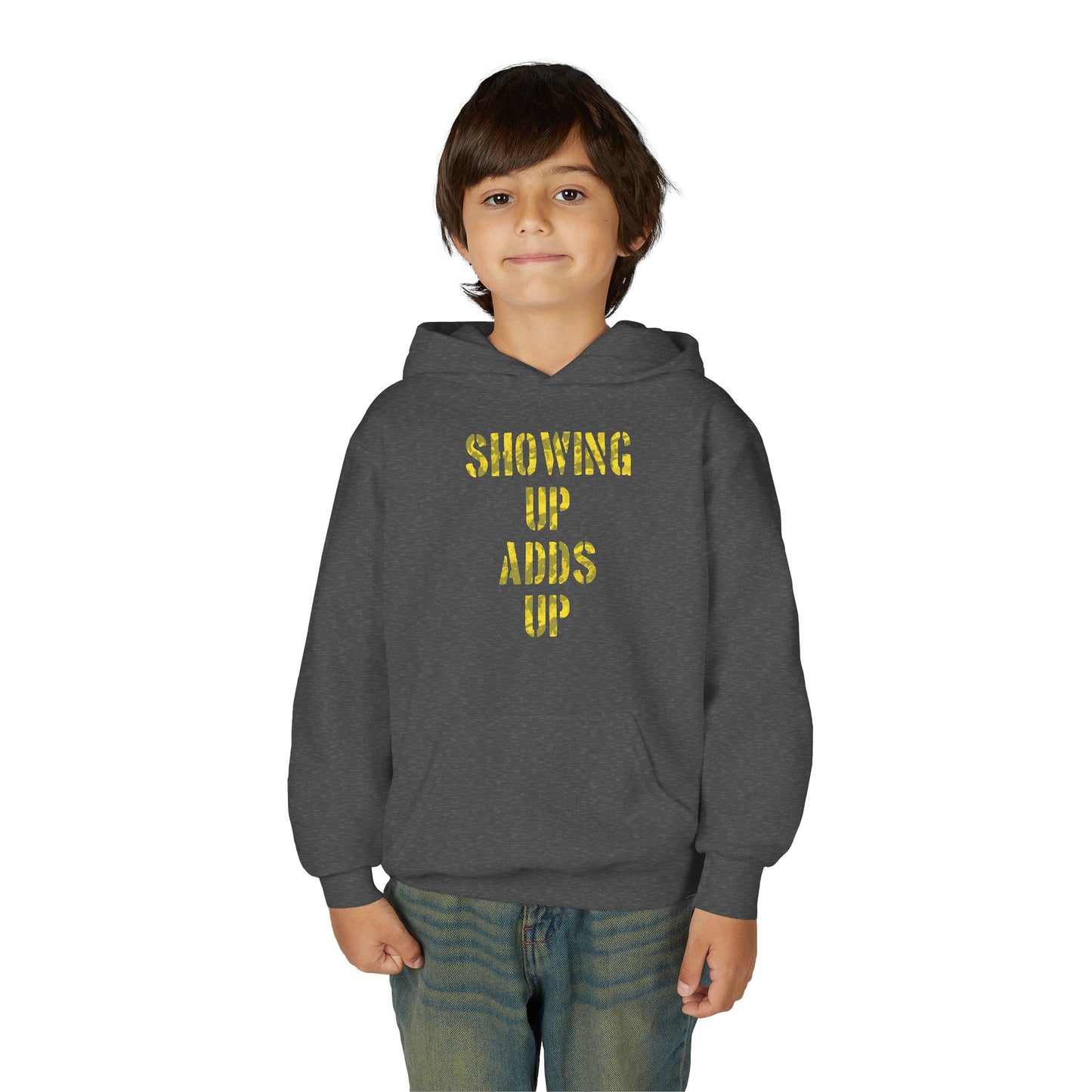 SHOWING UP ADDS UP Youth Hoodie (Yellow Camo Logo)