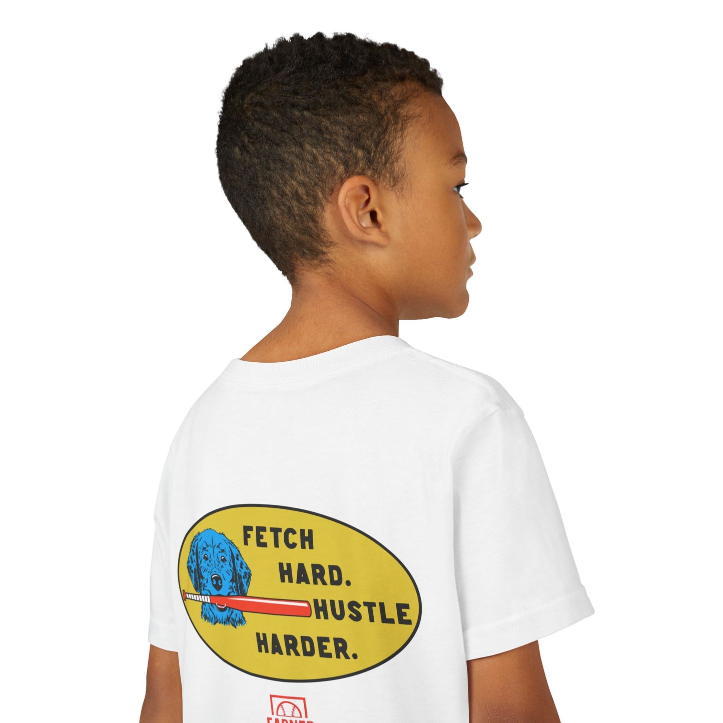 FETCH HARD. HUSTLE HARDER. Youth Tee (Red Bat) - BARK PARK Collection